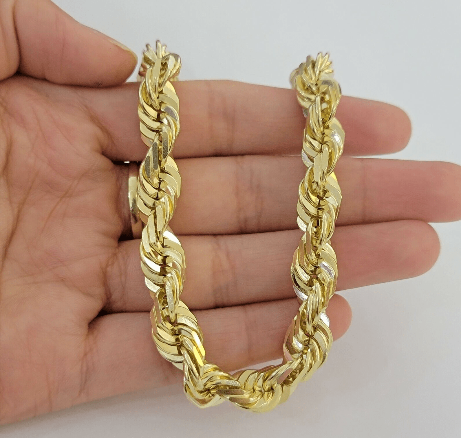 Mens Real 10k Gold Rope Bracelet 9 Inch 10.5mm Diamond Cut Solid 10KT Yellow Gld - GoldenlinQ