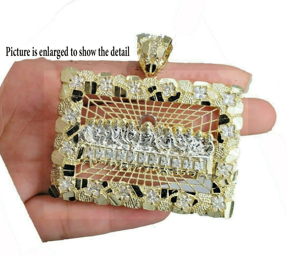 Mens Real 10kt Yellow Gold Nugget Last Supper Pendant Charm Medallion Square 10k - GoldenlinQ