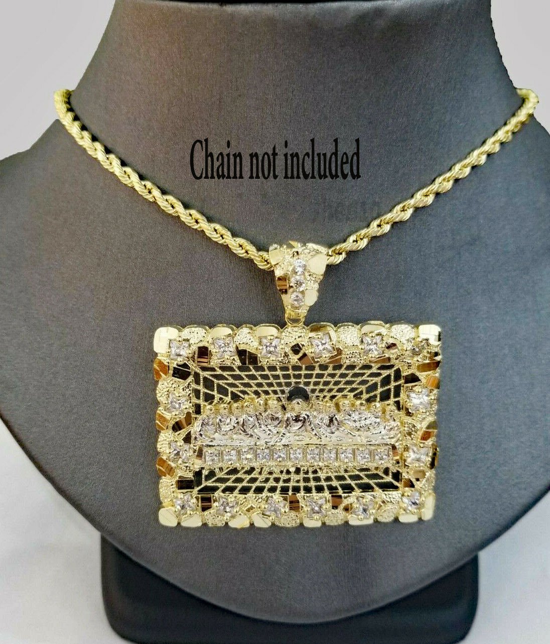 Mens Real 10kt Yellow Gold Nugget Last Supper Pendant Charm Medallion Square 10k - GoldenlinQ