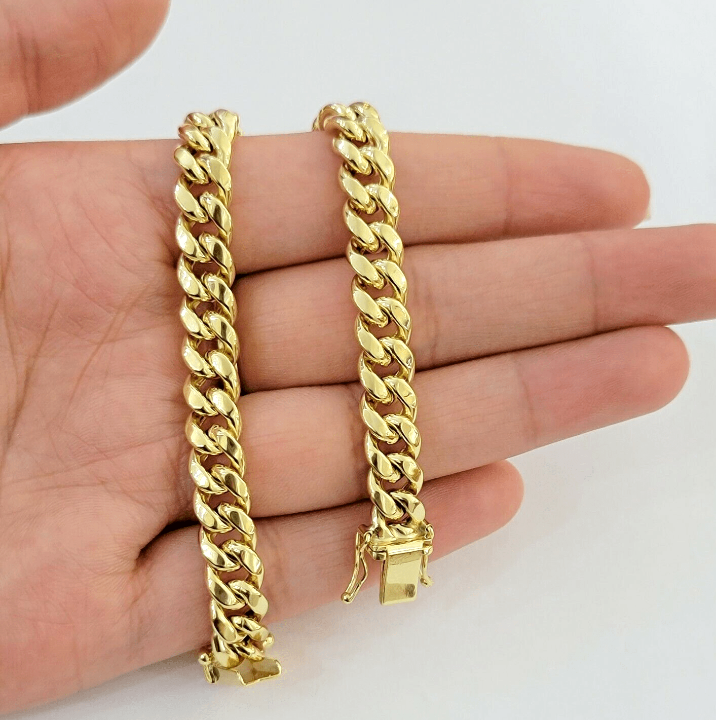 Mens Real 14k Gold Bracelet 8mm 7.5 inch Miami Cuban Link Box Clasp Strong 14 KT - GoldenlinQ