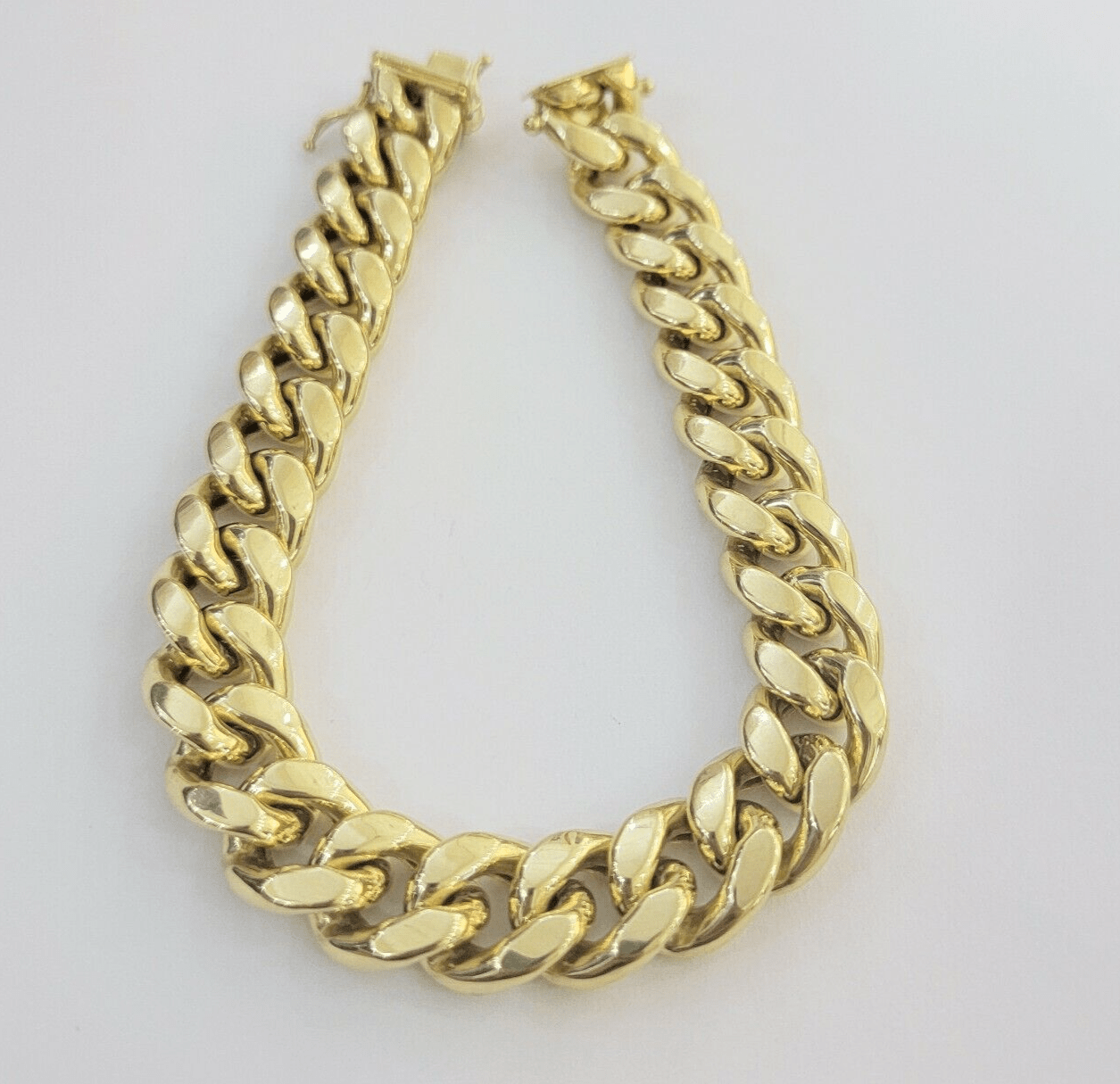 Mens REAL 14k Gold Miami Cuban Bracelet 13mm 14kt Yellow Gold Strong Link 9"Inch - GoldenlinQ