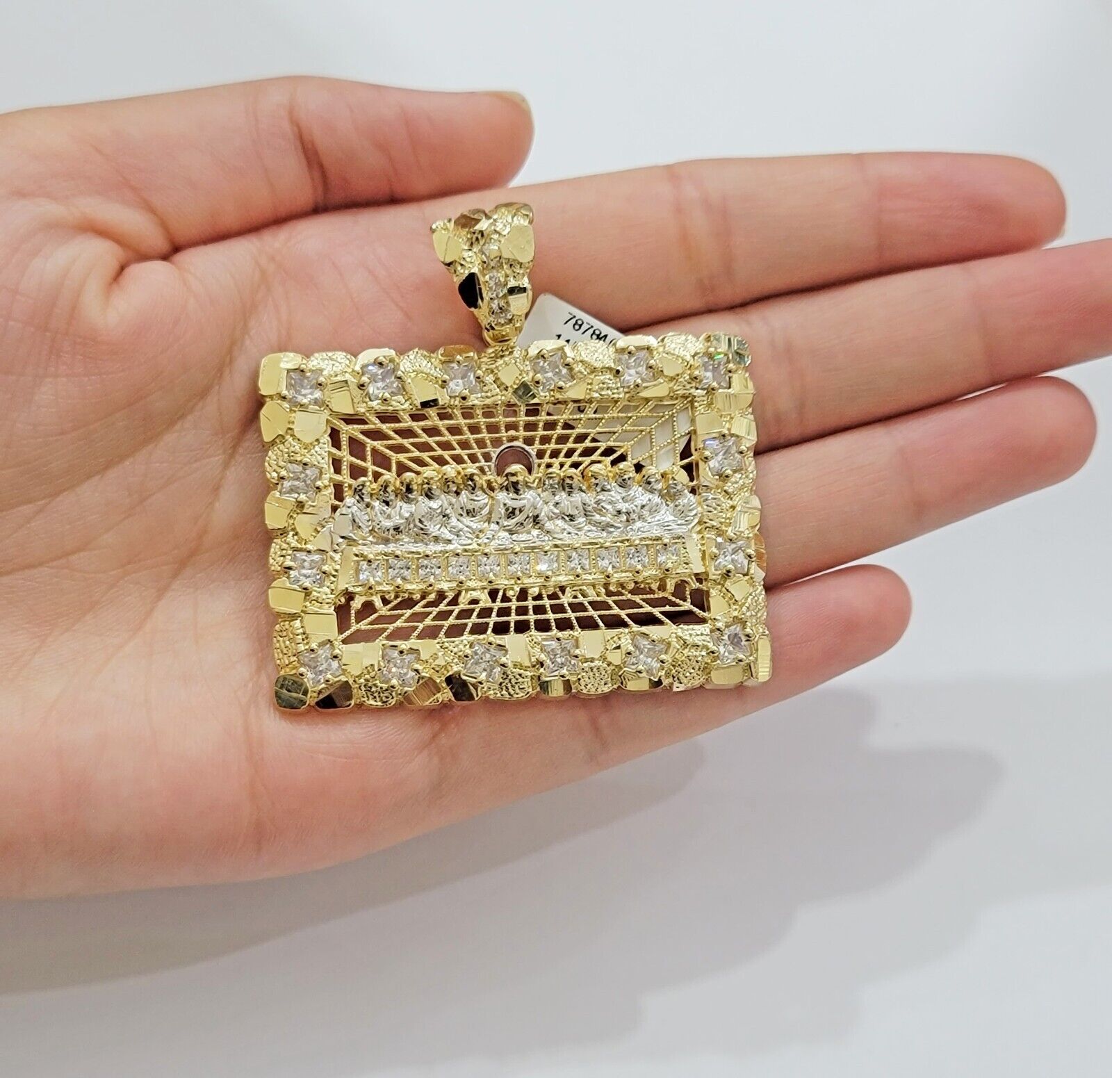 Mens Real 14kt Yellow Gold Nugget Last Supper Pendant Charm Medallion 2"Long 14k - GoldenlinQ