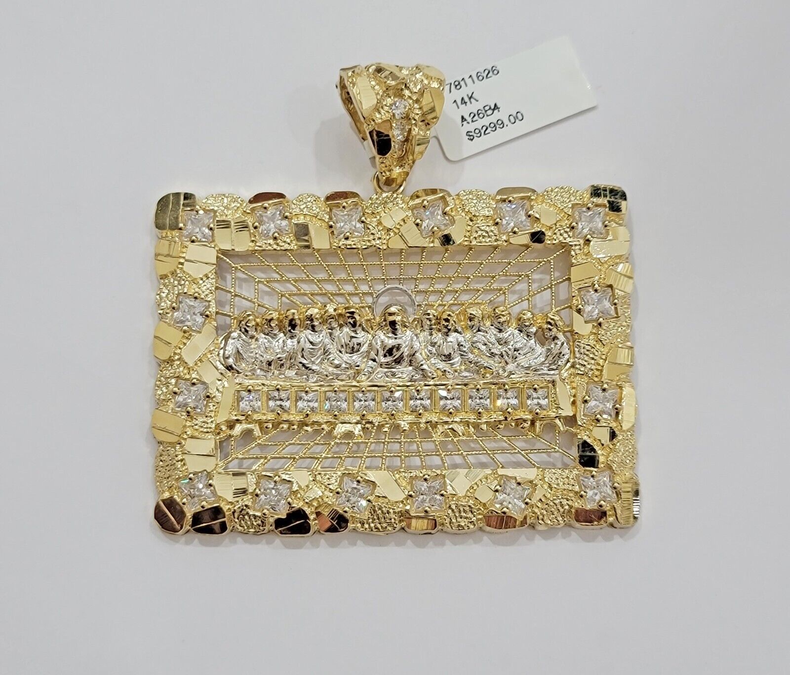 Mens Real 14kt Yellow Gold Nugget Last Supper Pendant Charm Medallion 2"Long 14k - GoldenlinQ