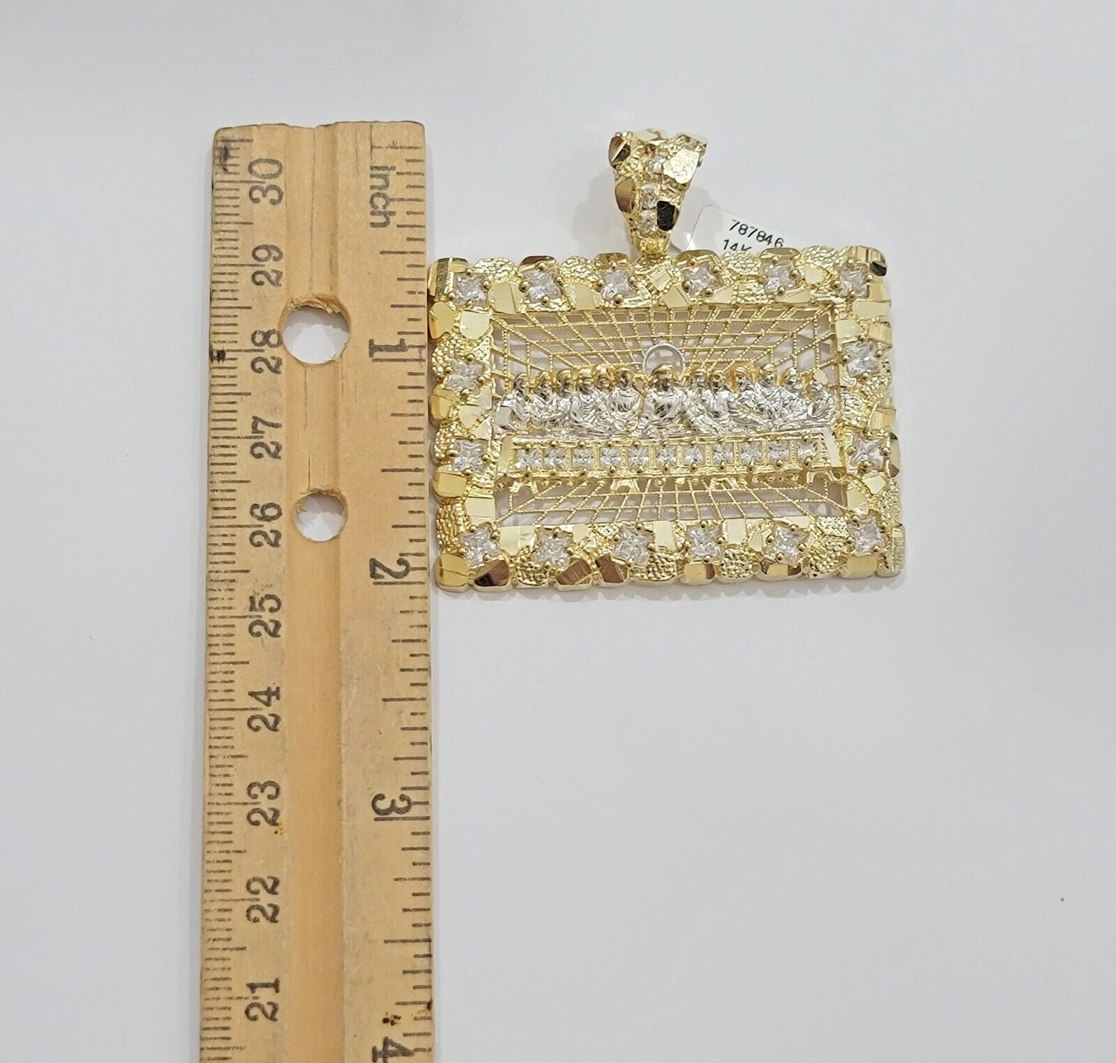 Mens Real 14kt Yellow Gold Nugget Last Supper Pendant Charm Medallion 2"Long 14k - GoldenlinQ