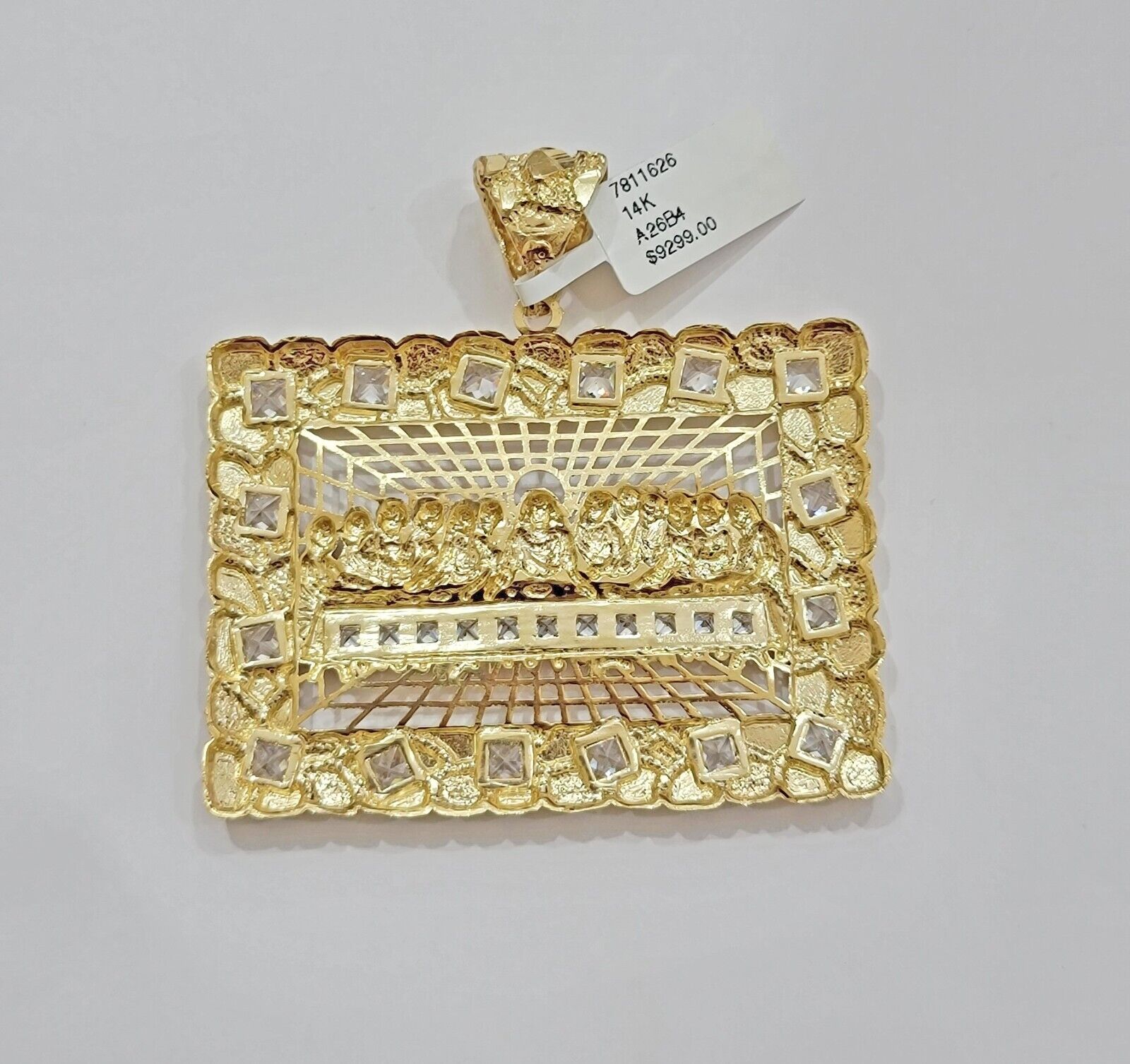 Mens Real 14kt Yellow Gold Nugget Last Supper Pendant Charm Medallion 2"Long 14k - GoldenlinQ