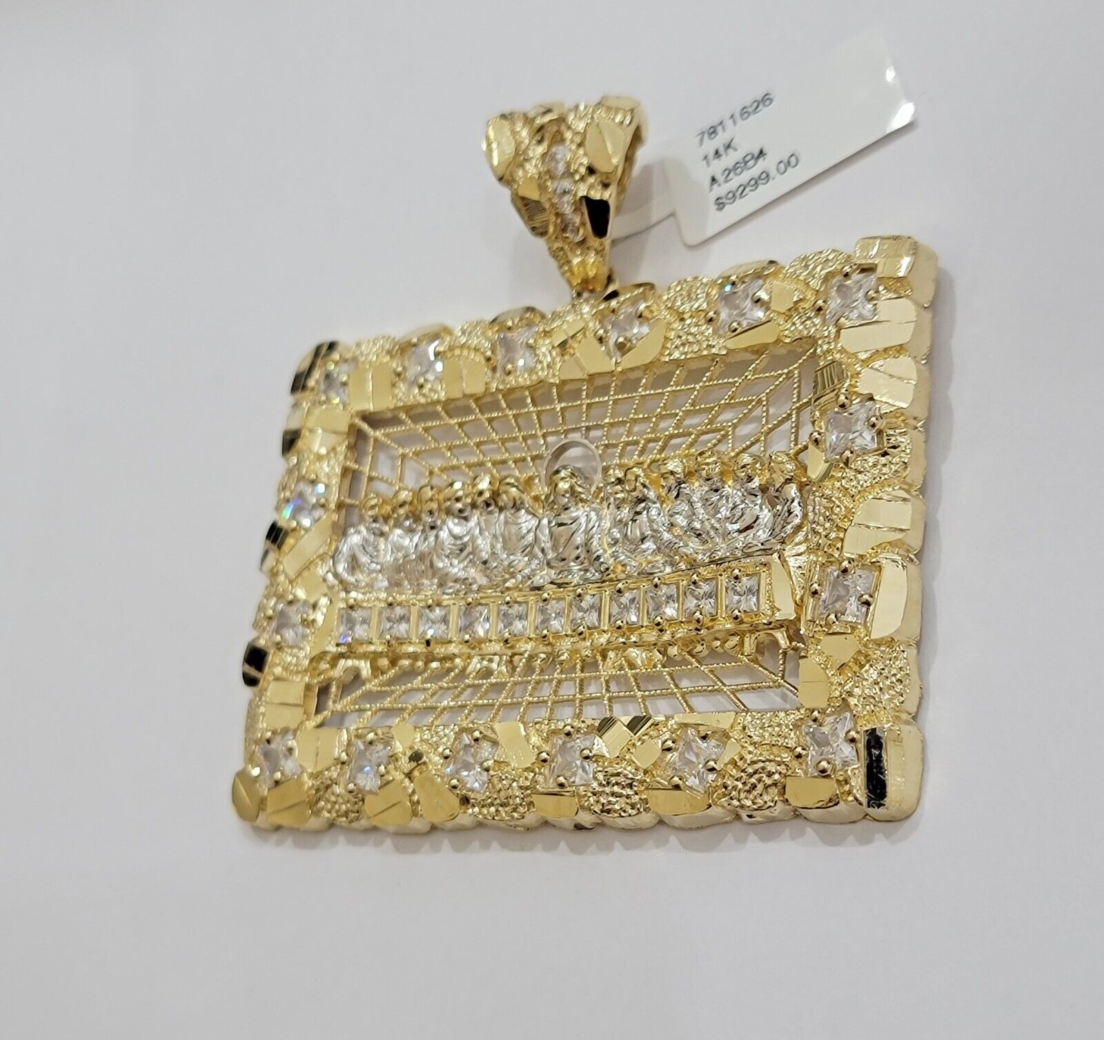 Mens Real 14kt Yellow Gold Nugget Last Supper Pendant Charm Medallion Square 14k - GoldenlinQ