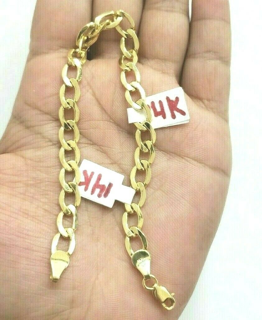 Men's & Women's 14K Yellow Gold Cuban Link Bracelet 6 mm 8 Inches long Real Gold - GoldenlinQ