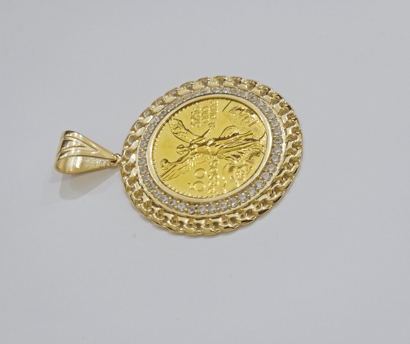 Mexican Centenario Coin 1947 Charm Pendant Replica 50 pesos With Bezel 10kt Gold - GoldenlinQ