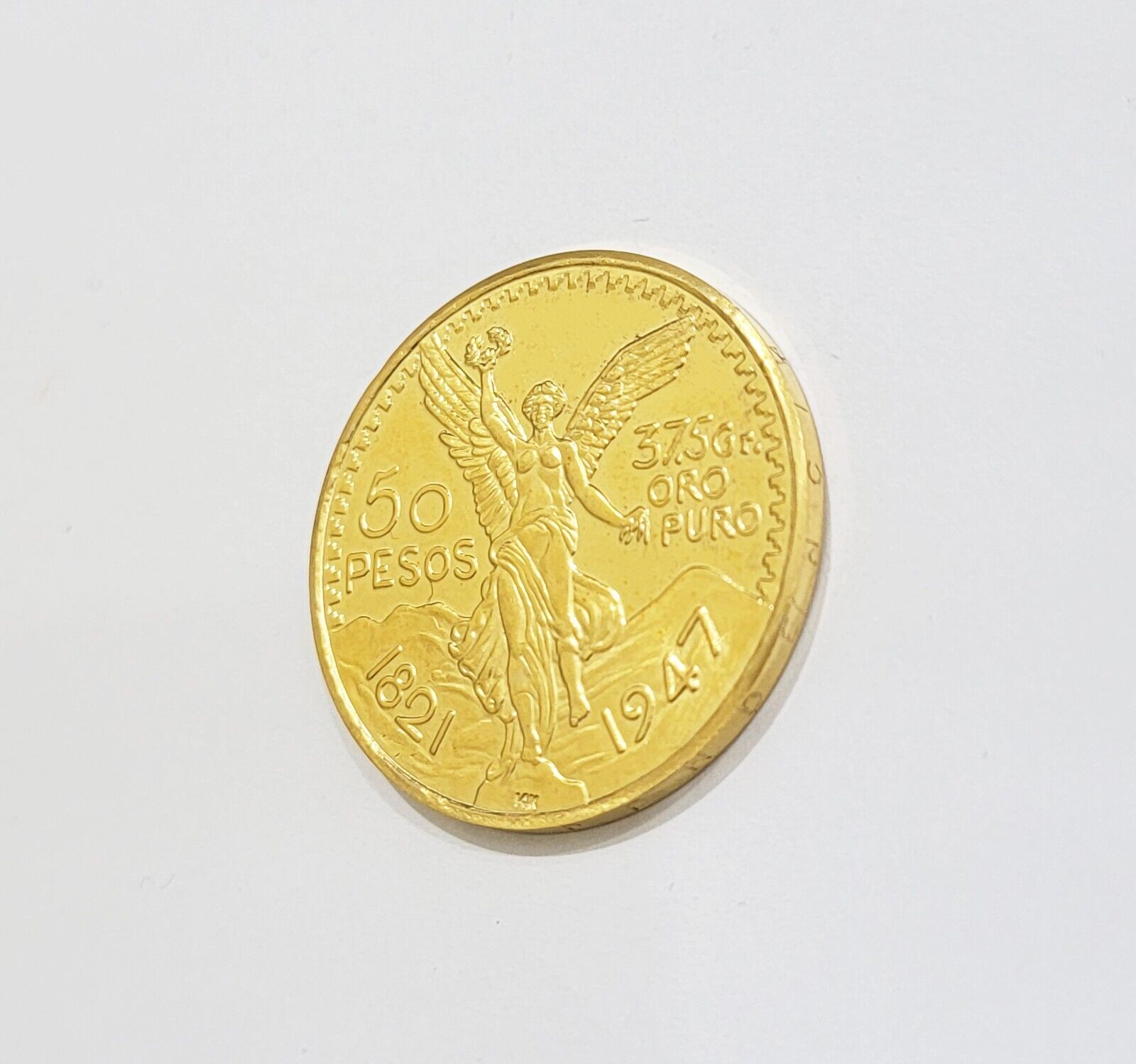 Mexico Gold 50 Pesos 1821 1947 Date Copy Coin SOLID 14k Gold Charm Centenario - GoldenlinQ
