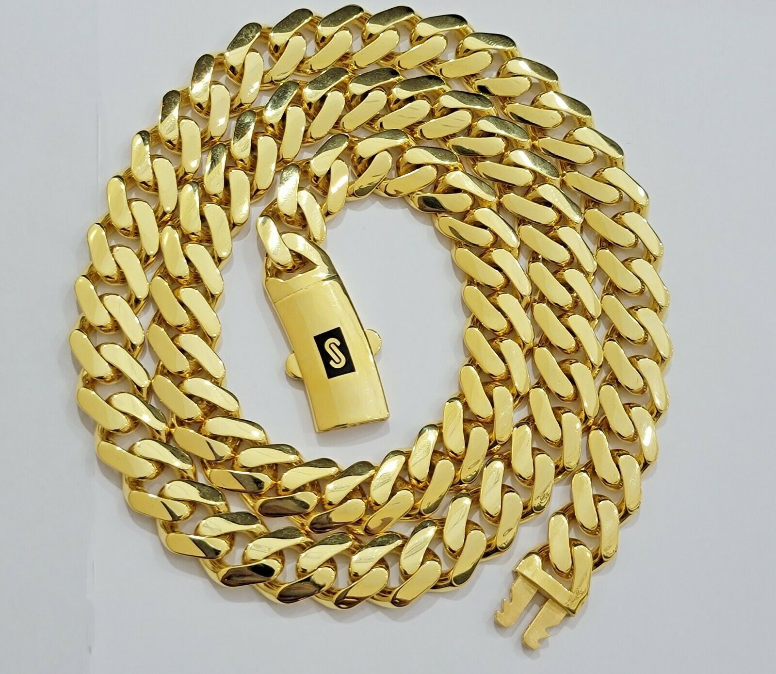 Miami Cuban Royal Link Chain Shiny Plain Necklace Monaco, Real 10K Yellow Gold - GoldenlinQ