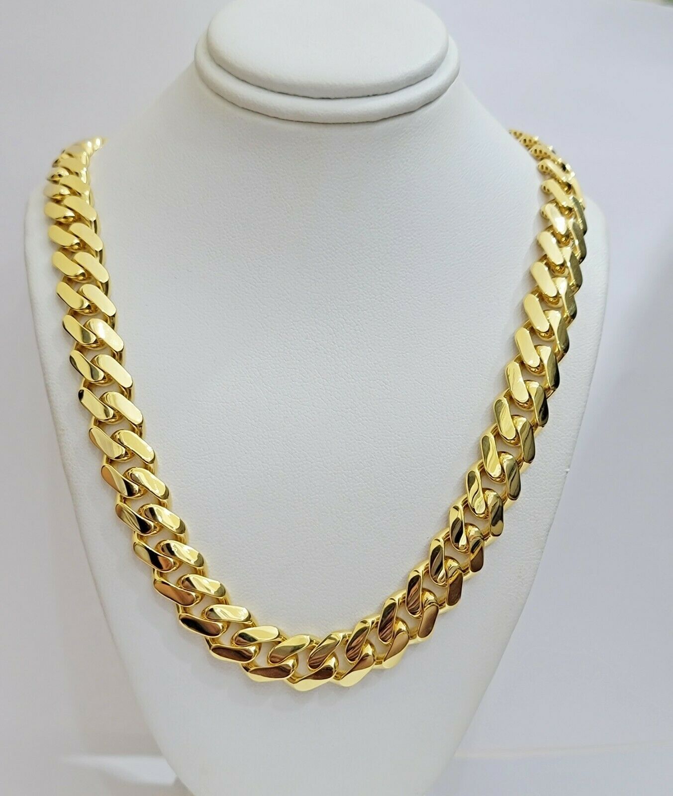 Miami Cuban Royal Link Chain Shiny Plain Necklace Monaco, Real 10K Yellow Gold - GoldenlinQ