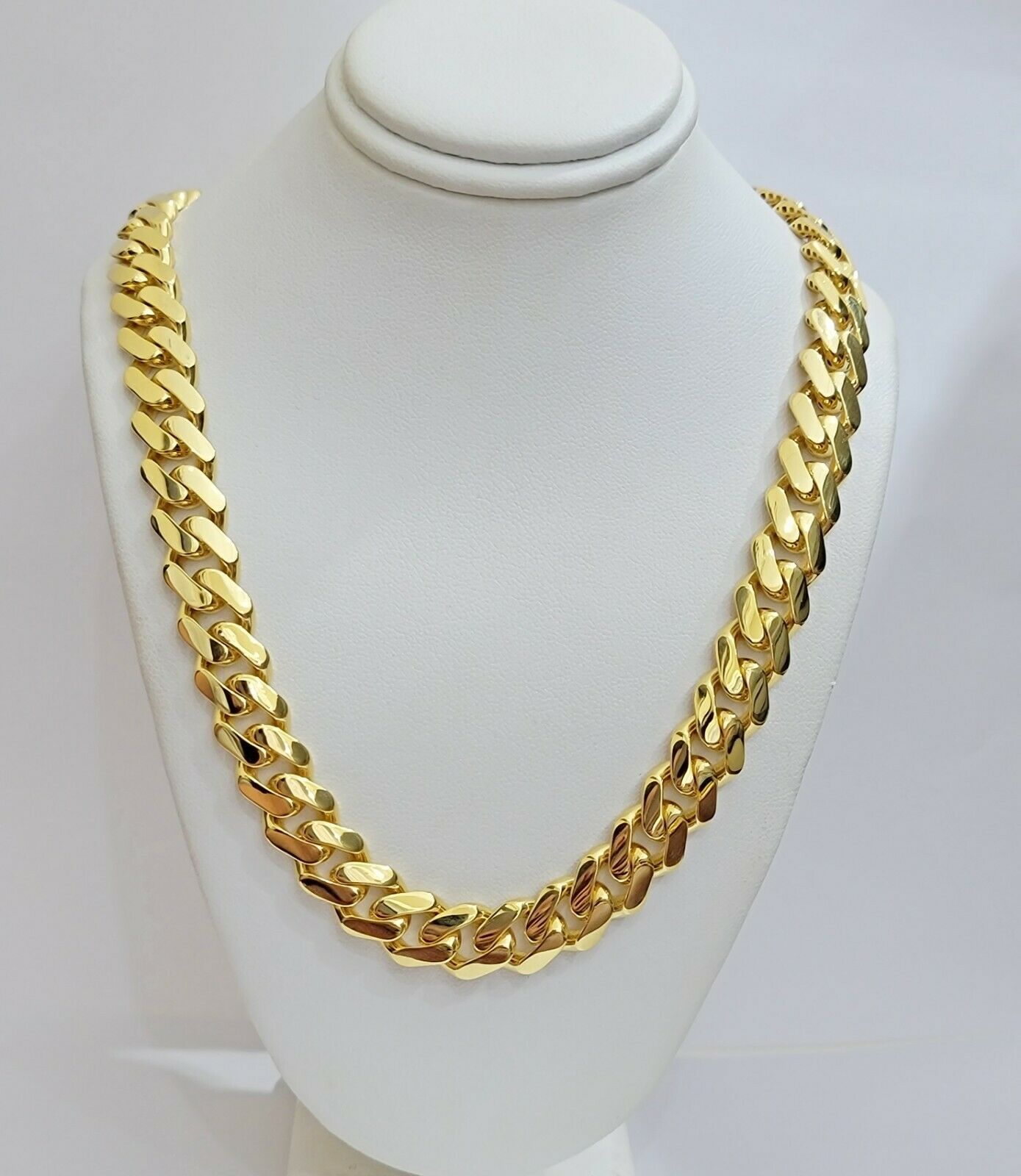 Miami Cuban Royal Link Chain Shiny Plain Necklace Monaco, Real 10K Yellow Gold - GoldenlinQ