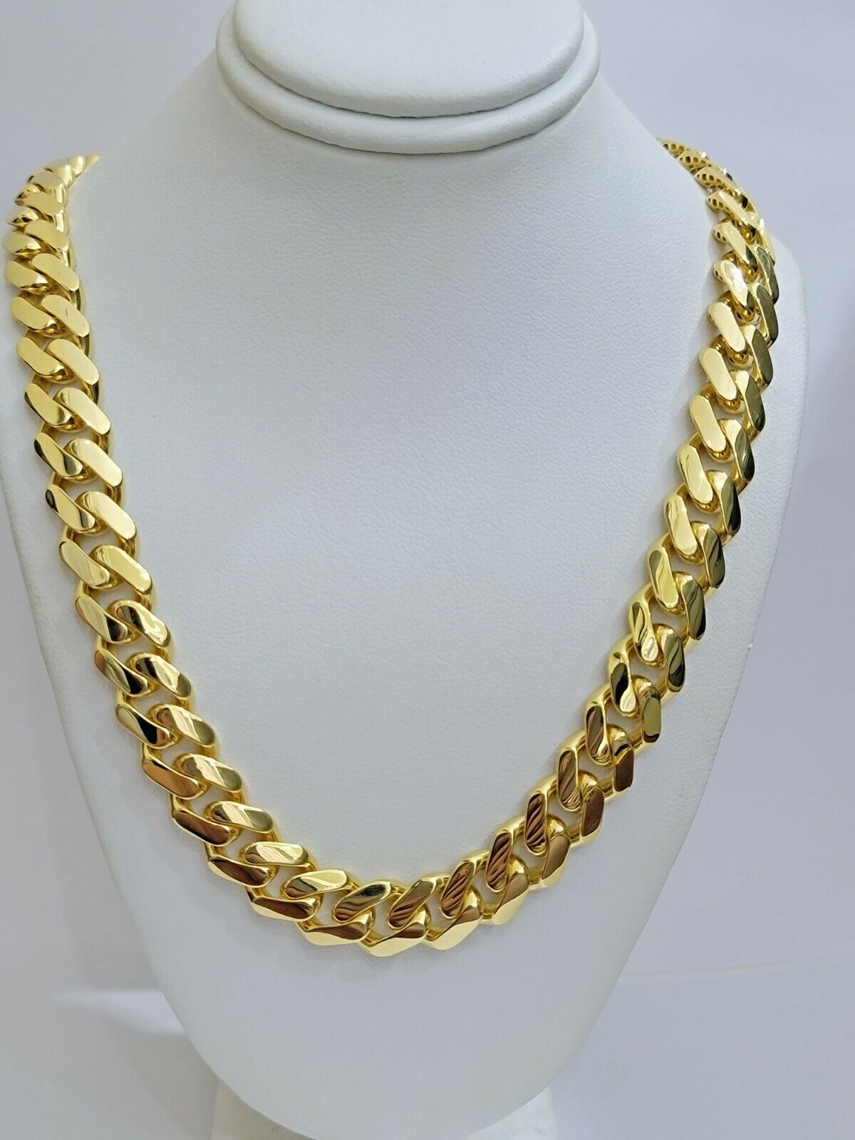 Miami Cuban Royal Link Chain Shiny Plain Necklace Monaco, Real 10K Yellow Gold - GoldenlinQ