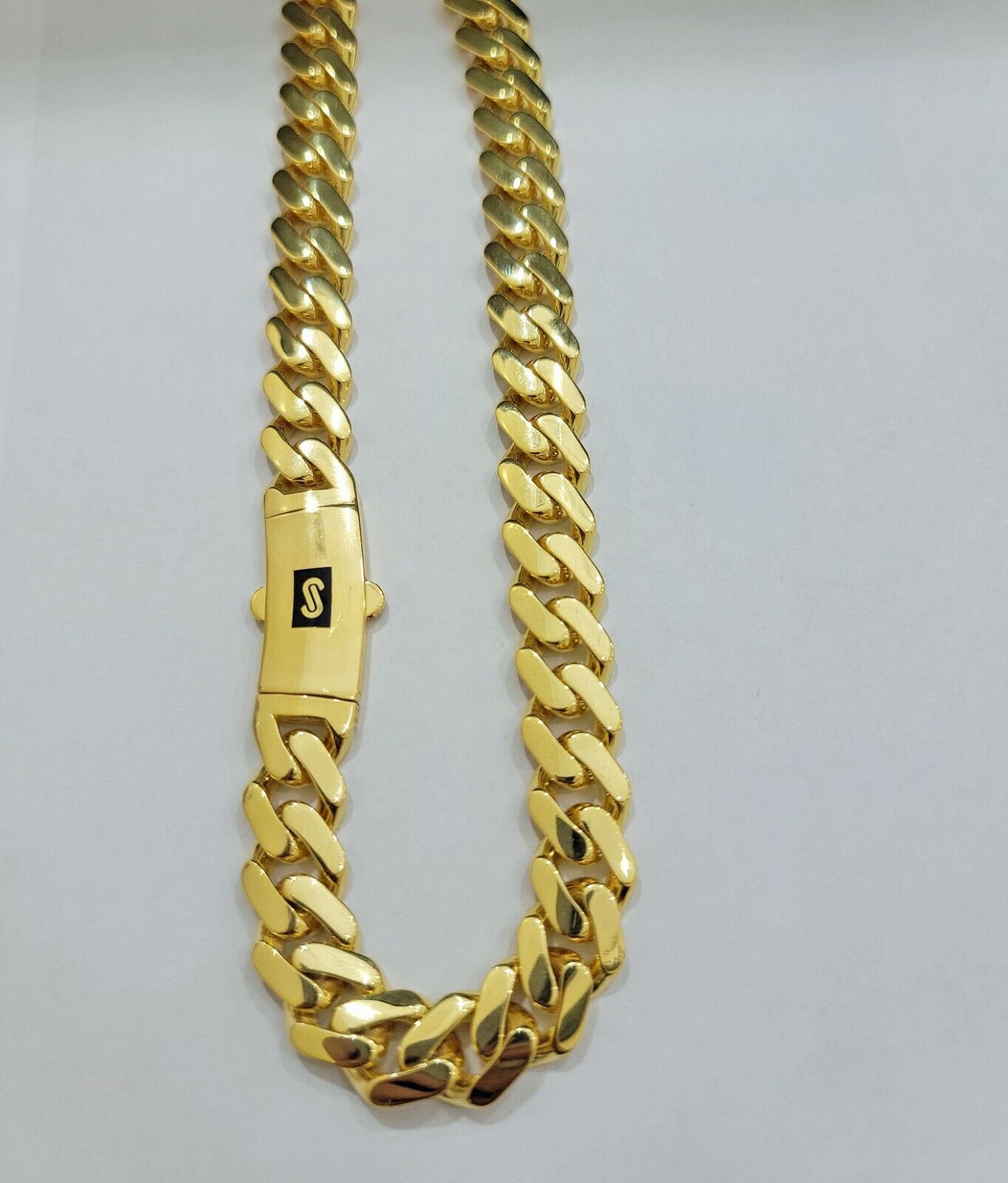 Miami Cuban Royal Link Chain Shiny Plain Necklace Monaco, Real 10K Yellow Gold - GoldenlinQ