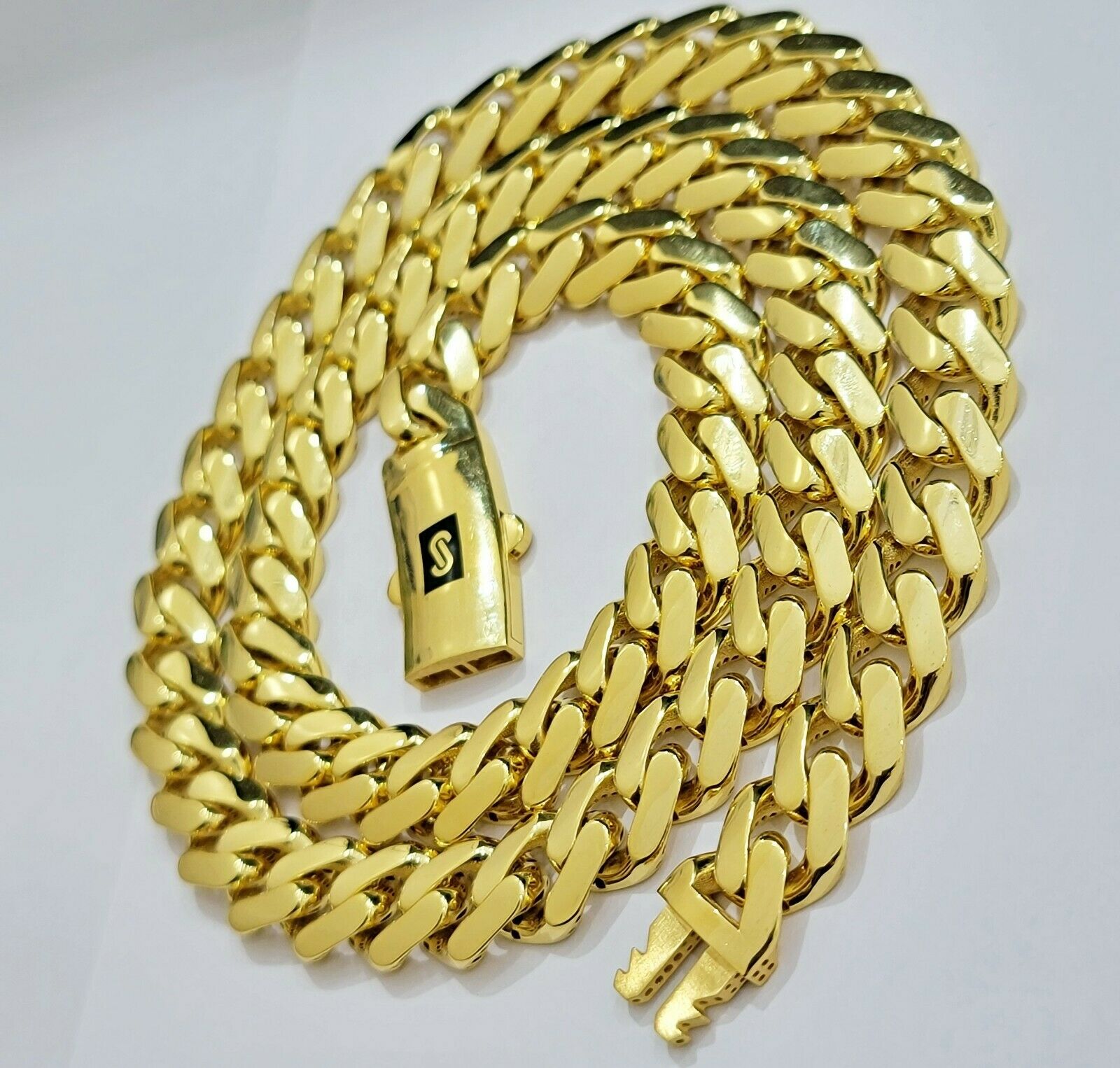 Miami Cuban Royal Link Chain Shiny Plain Necklace Monaco, Real 10K Yellow Gold - GoldenlinQ