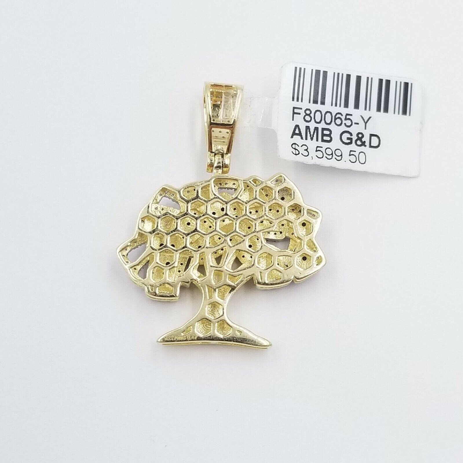 Money Tree charm Pendant REAL 10k Yellow Gold Genuine Natural Diamonds For Mens - GoldenlinQ