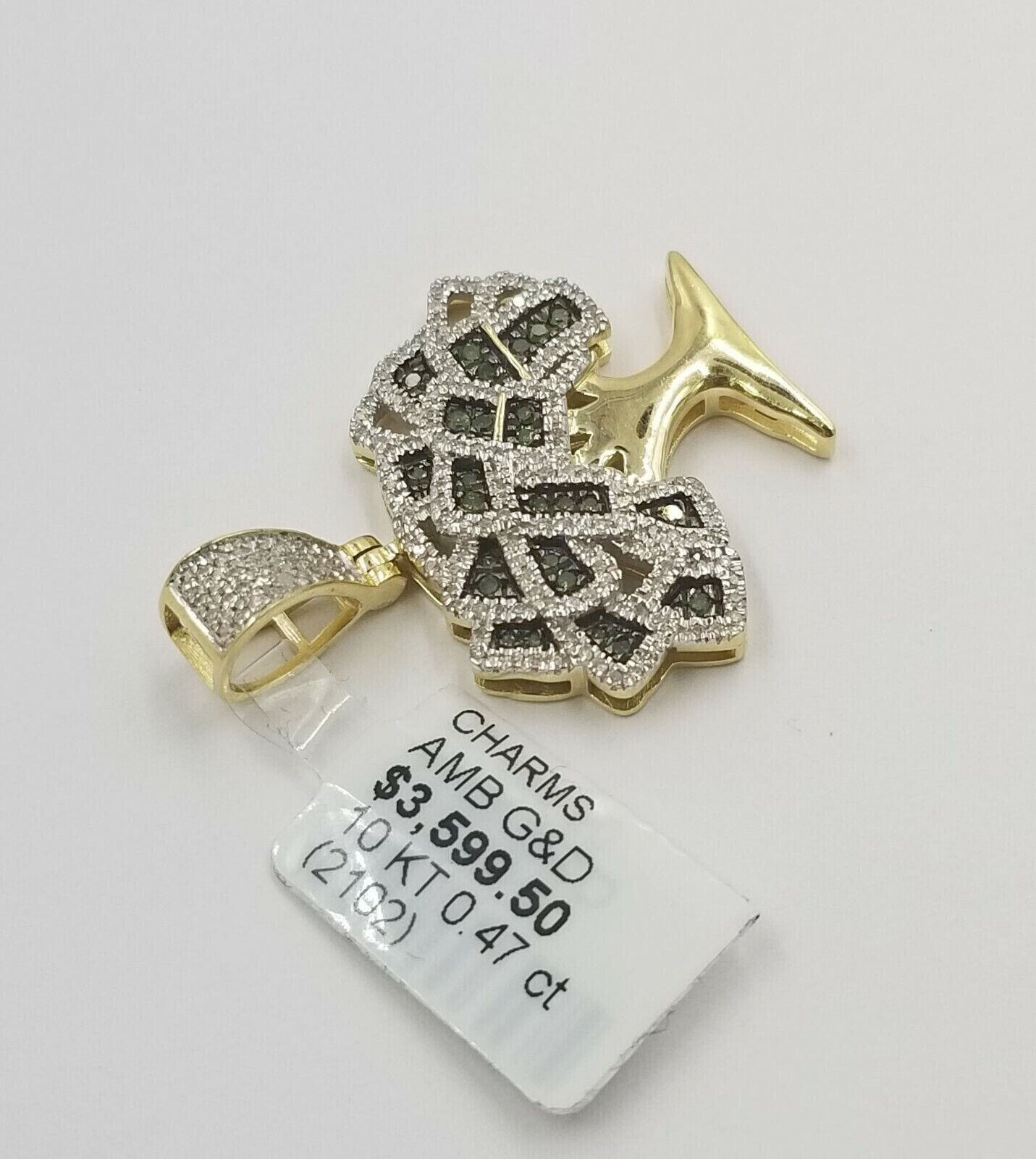 Money Tree charm Pendant REAL 10k Yellow Gold Genuine Natural Diamonds For Mens - GoldenlinQ