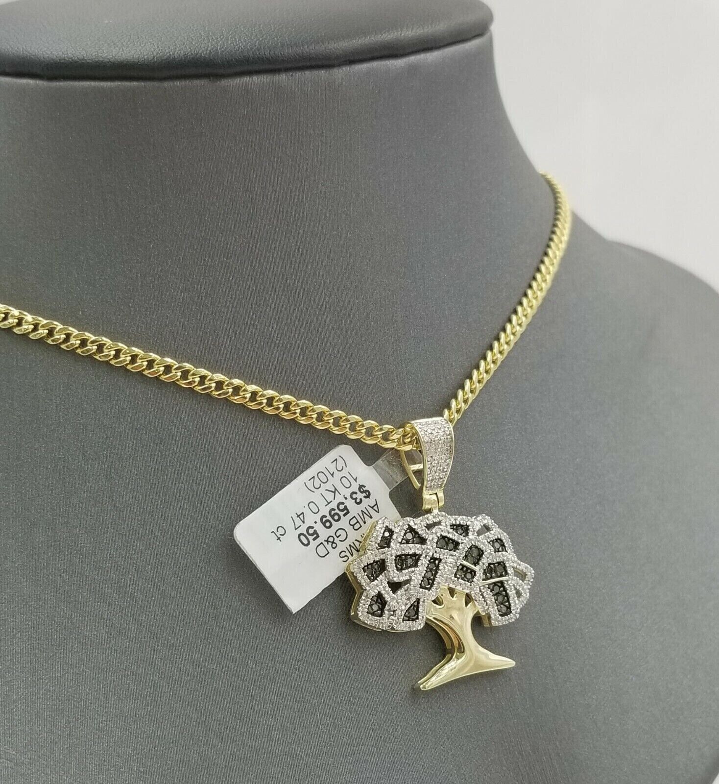 Money Tree charm Pendant REAL 10k Yellow Gold Genuine Natural Diamonds For Mens - GoldenlinQ