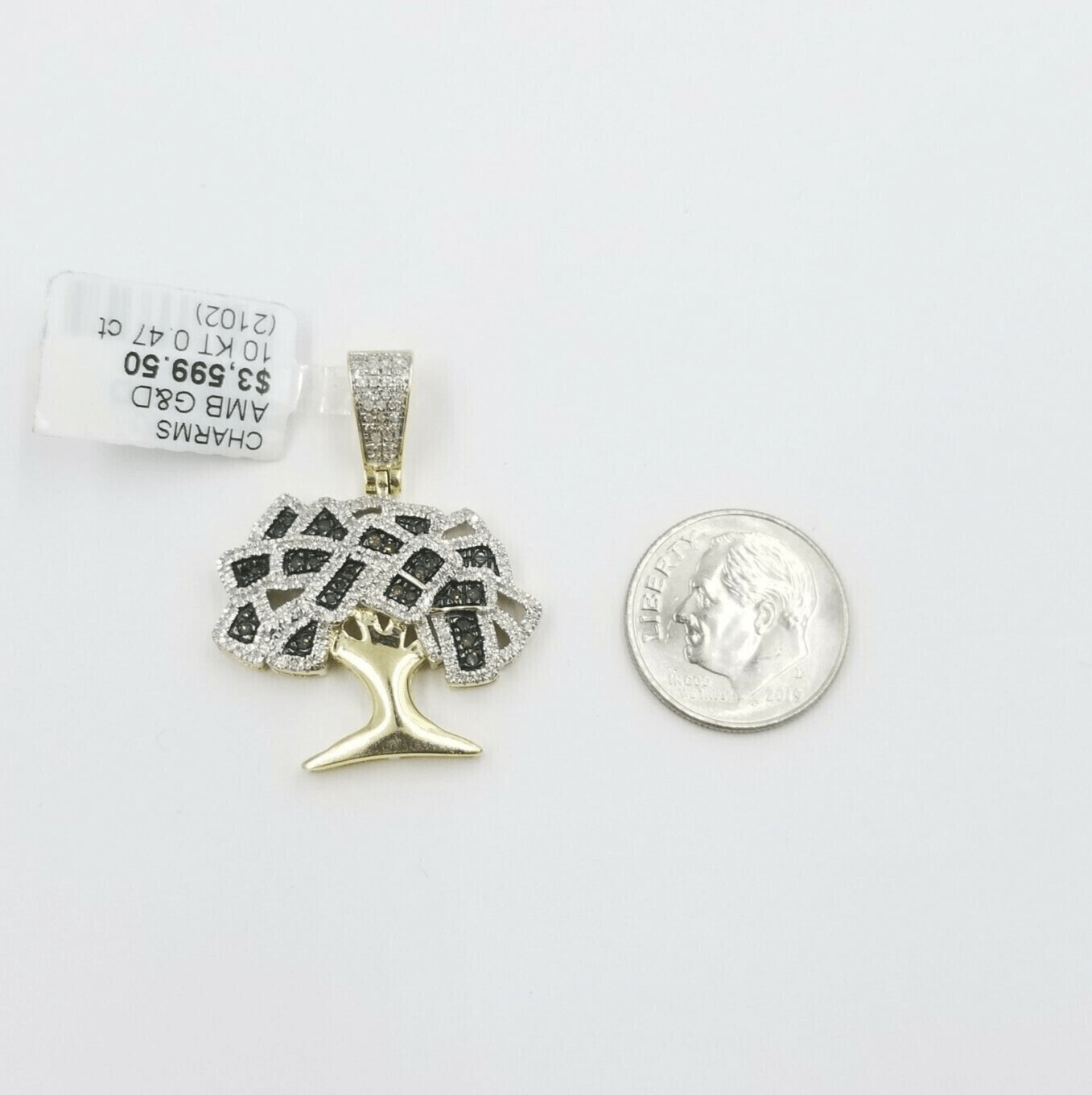 Money Tree charm Pendant REAL 10k Yellow Gold Genuine Natural Diamonds For Mens - GoldenlinQ