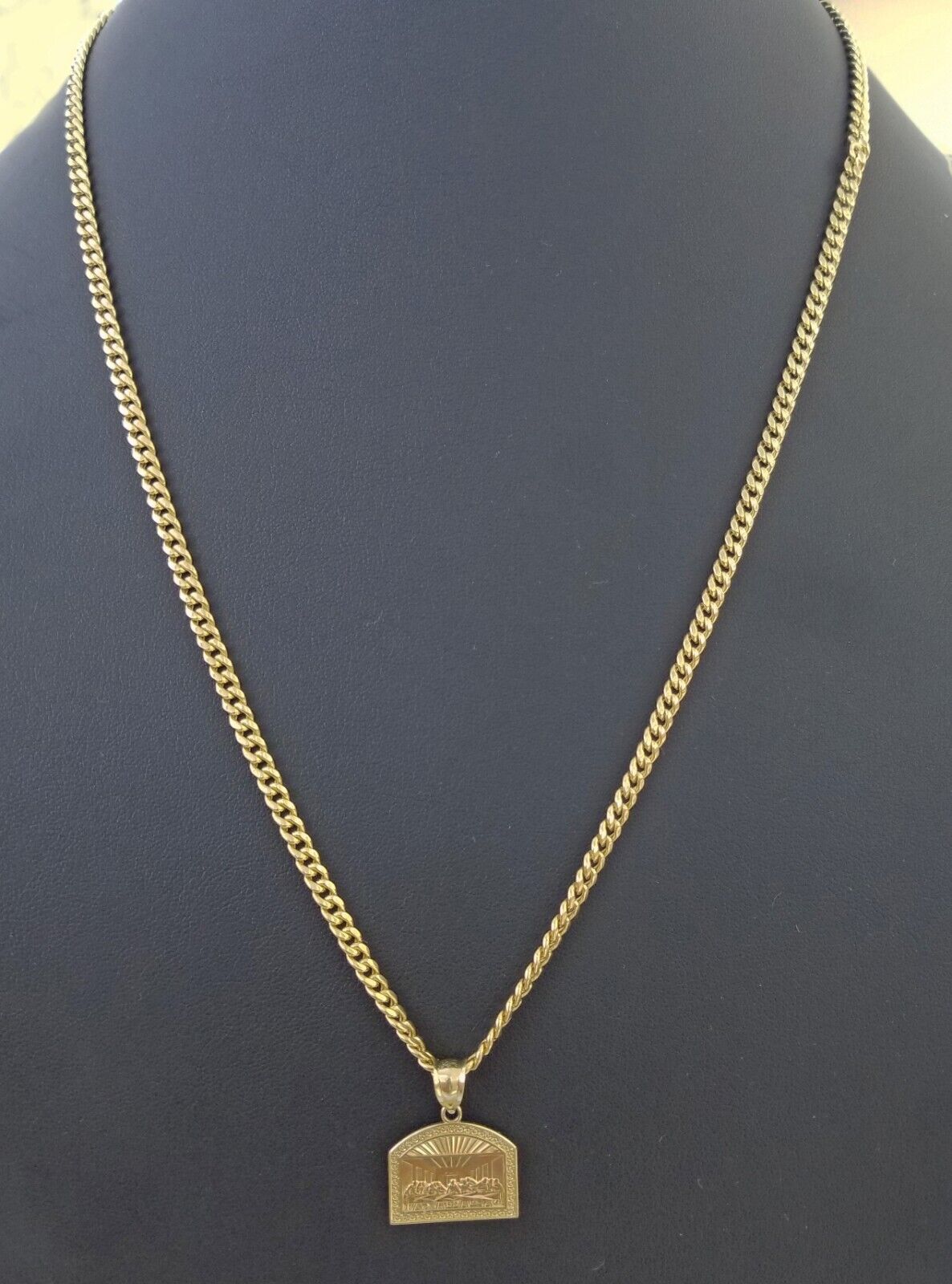 Real 10 k Gold Last Supper Charm Miami Cuban Chain 4mm 24" Necklace pendant set - GoldenlinQ