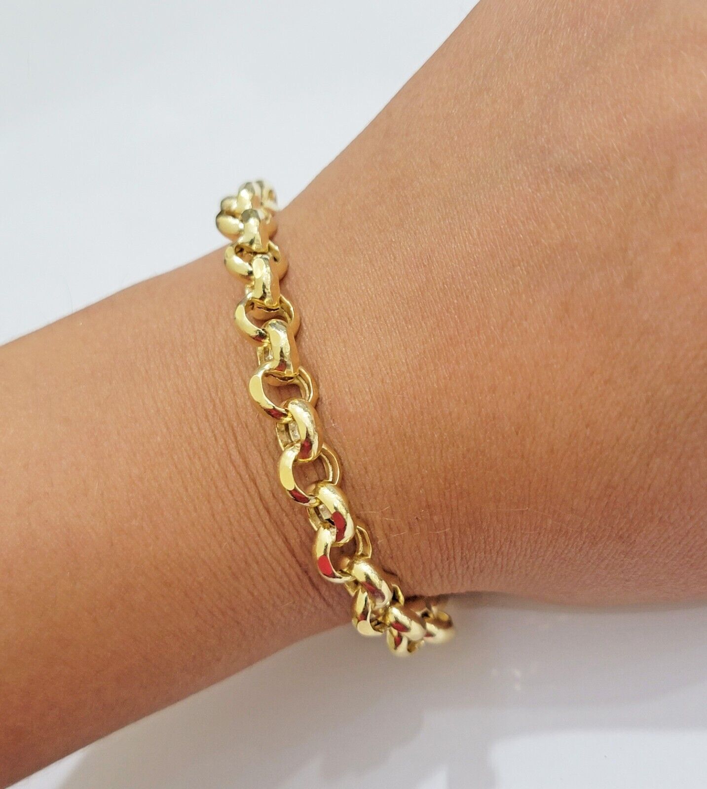 Real 10k Bracelet Rolo 8mm Circle Link 8" Inch Long Men & Women 10K Yellow Gold - GoldenlinQ