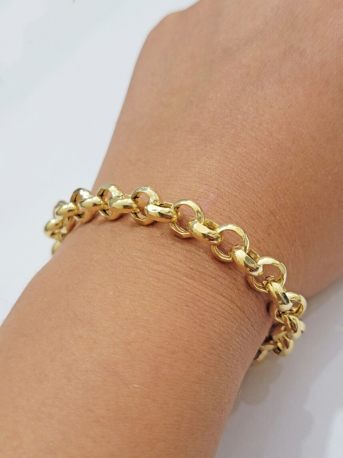 Real 10k Bracelet Rolo 8mm Circle Link 9" Inch Long Men & Women 10K Yellow Gold - GoldenlinQ