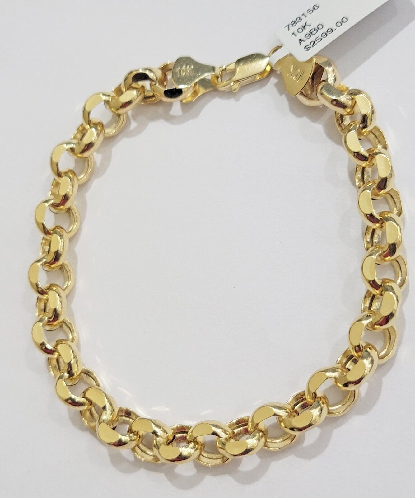 Real 10k Bracelet Rolo 8mm Circle Link 9" Inch Long Men & Women 10K Yellow Gold - GoldenlinQ