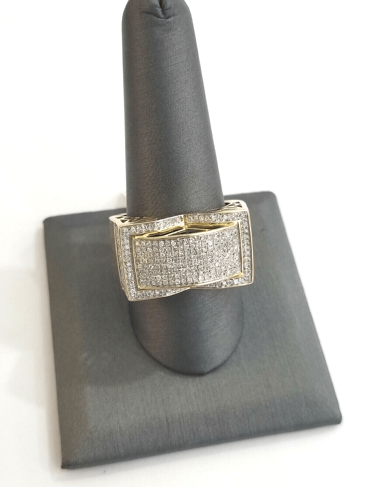 Real 10k Diamond Ring Men 10kt Yellow Gold 0.80 Natural Diamond Pave Casual Ring - GoldenlinQ