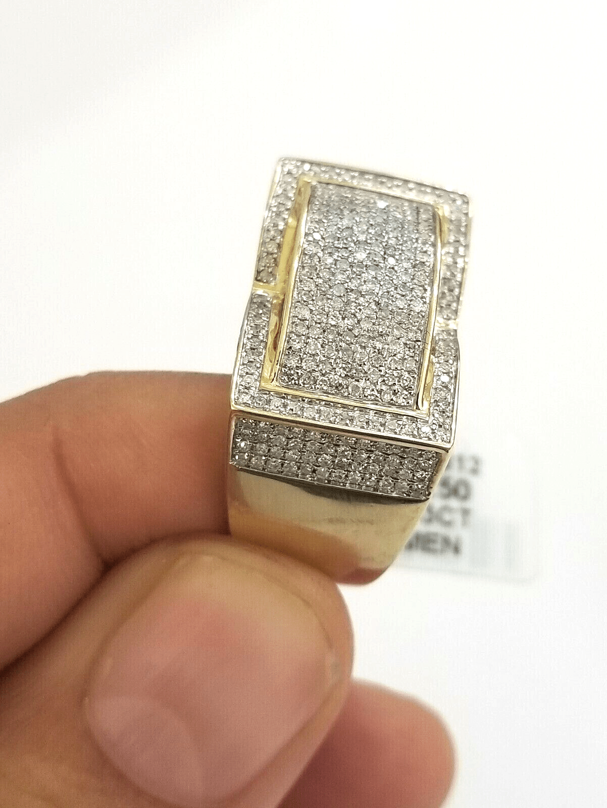 Real 10k Diamond Ring Men 10kt Yellow Gold 0.80 Natural Diamond Pave Casual Ring - GoldenlinQ