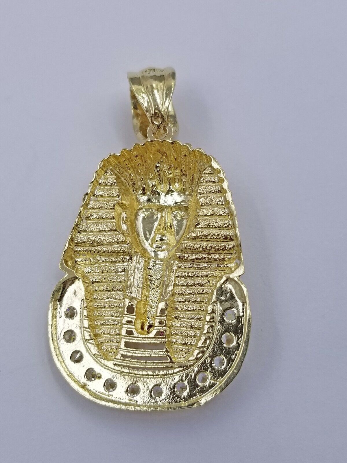 Real 10k Figaro Chain 24" Inch Diamond Cut 1.5 Inch Pharaoh Head Charm Pendant - GoldenlinQ