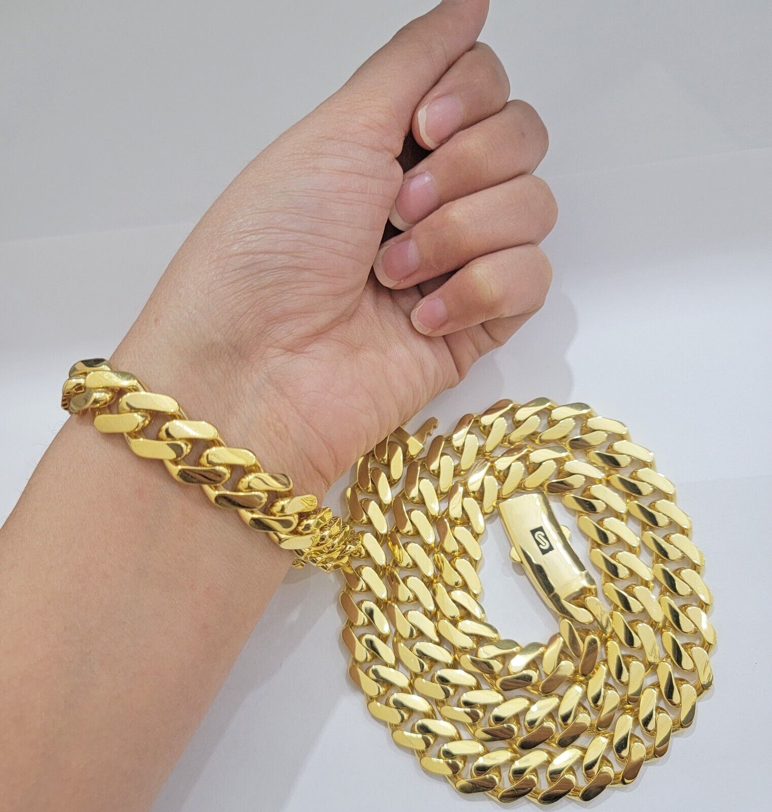 Real 10k Gold 15mm Mens Chain Royal Link Miami Cuban Monaco 24" Plain Necklace - GoldenlinQ