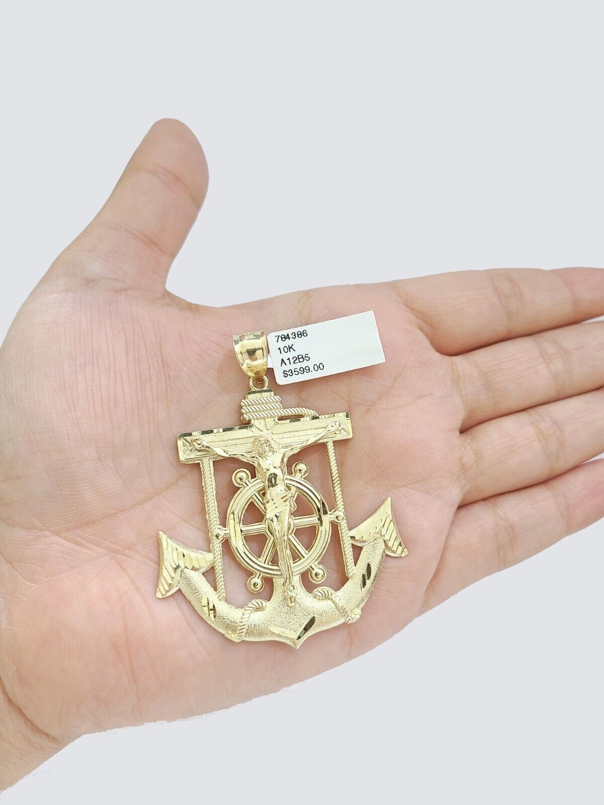Real 10k Gold Anchor Jesus Cross Charm Pendant 10kt Yellow Gold Men Women - GoldenlinQ