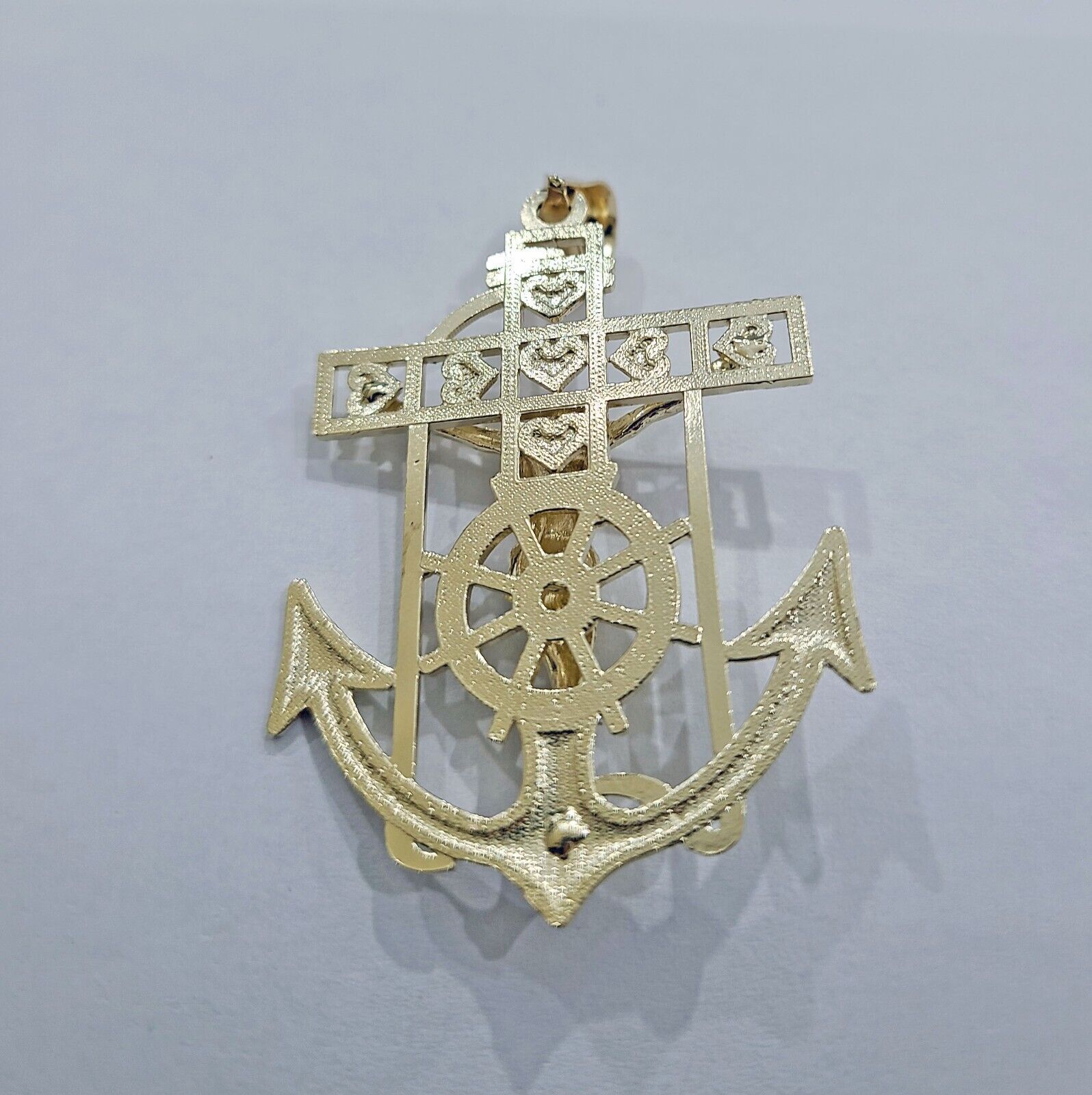 Real 10k Gold Anchor Jesus Crucifix Charm Pendant 10kt Yellow Gold Men Women - GoldenlinQ