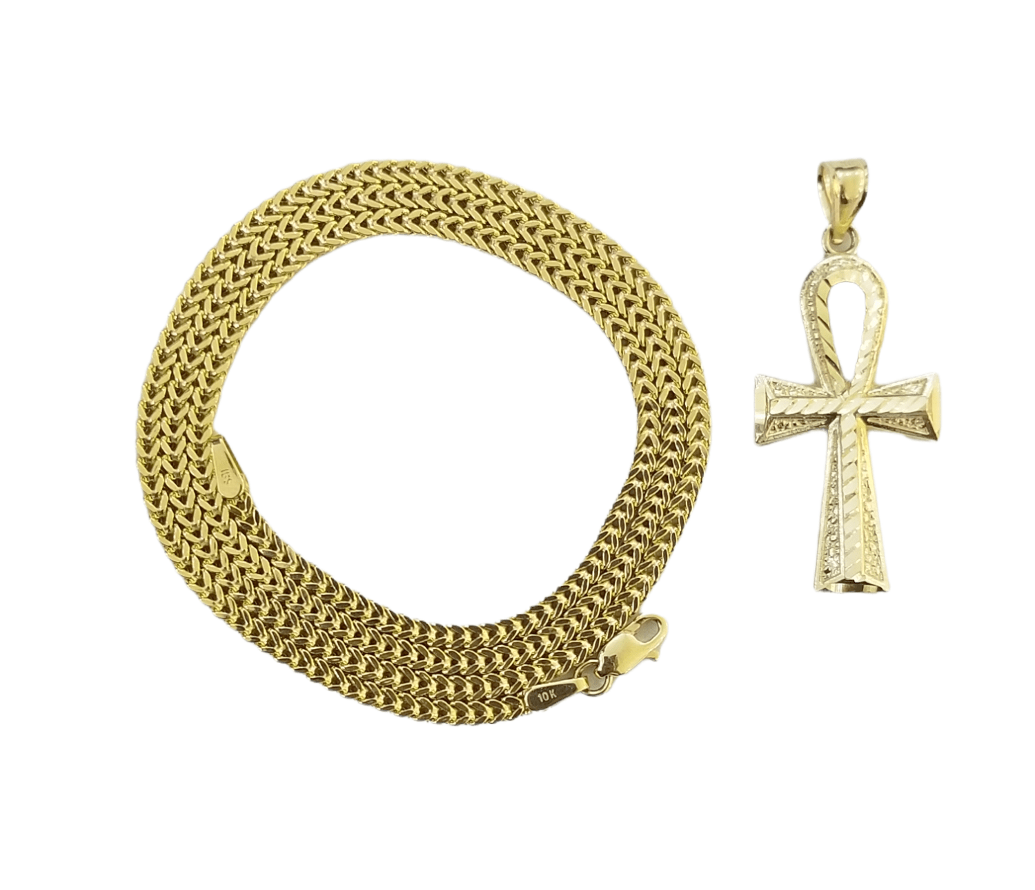 Real 10k Gold Ankh Cross Egyptian Symbol Pendent 2mm Franco Chain 18" - 26" Inch - GoldenlinQ