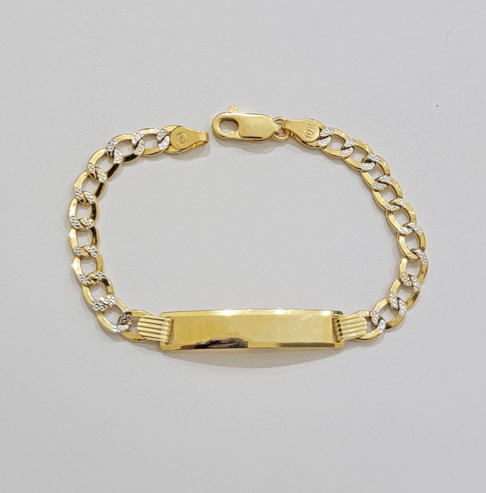 REAL 10k Gold Baby Bracelet ID Cuban curb Link Two - tone style 5mm 6 Inch Kids BR - GoldenlinQ