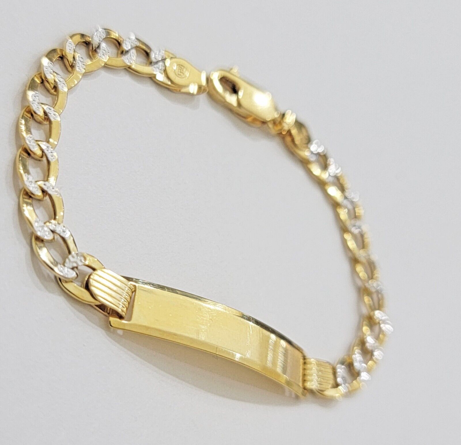 REAL 10k Gold Baby Bracelet ID Cuban curb Link Two - tone style 5mm 6 Inch Kids BR - GoldenlinQ