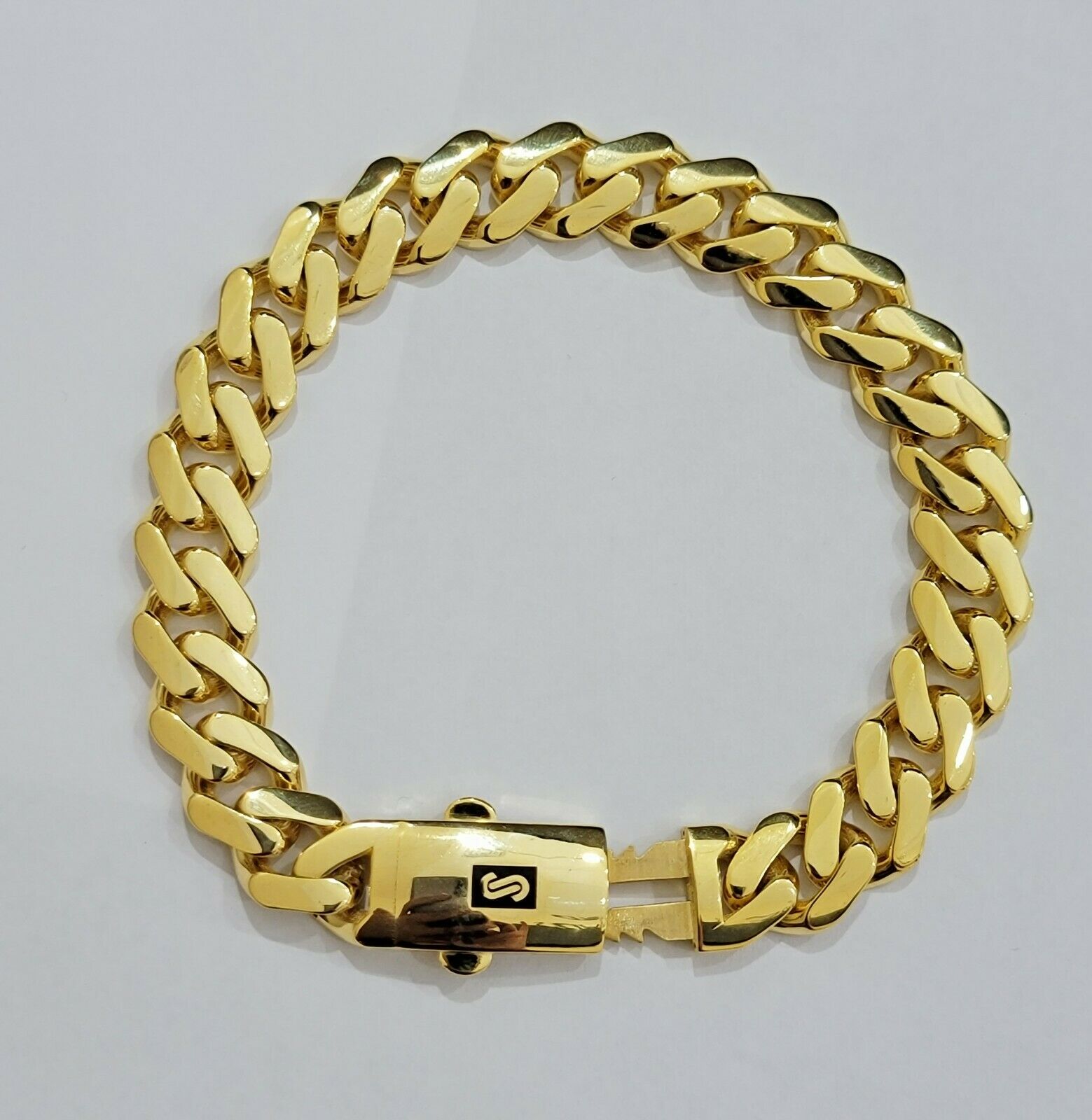 Real 10k Gold Bracelet 11mm Miami Cuban Royal Link 8" Shiny Plain Moneco, Men's - GoldenlinQ