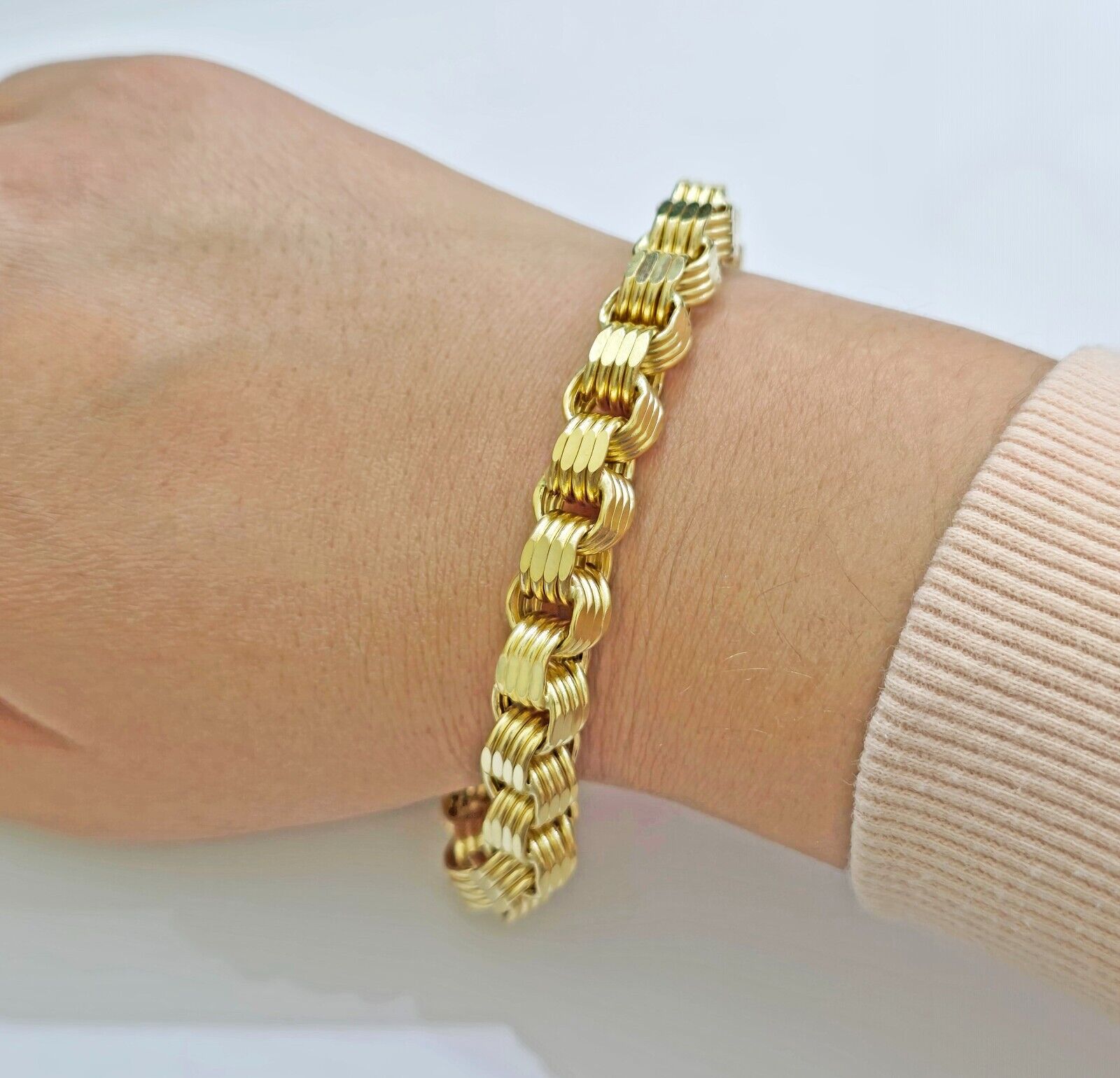 Real 10k Gold Bracelet Byzantine Box 8 Inch 8.5mm 10kt Yellow Gold Men's Genuine - GoldenlinQ