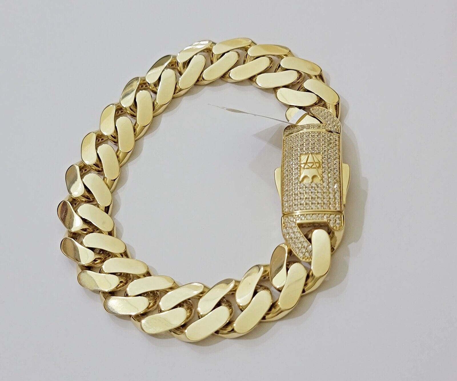 Real 10k Gold Bracelet Mens 9 inch 15mm Royal Cuban Link 10kt Yellow Gd CZ Lock - GoldenlinQ