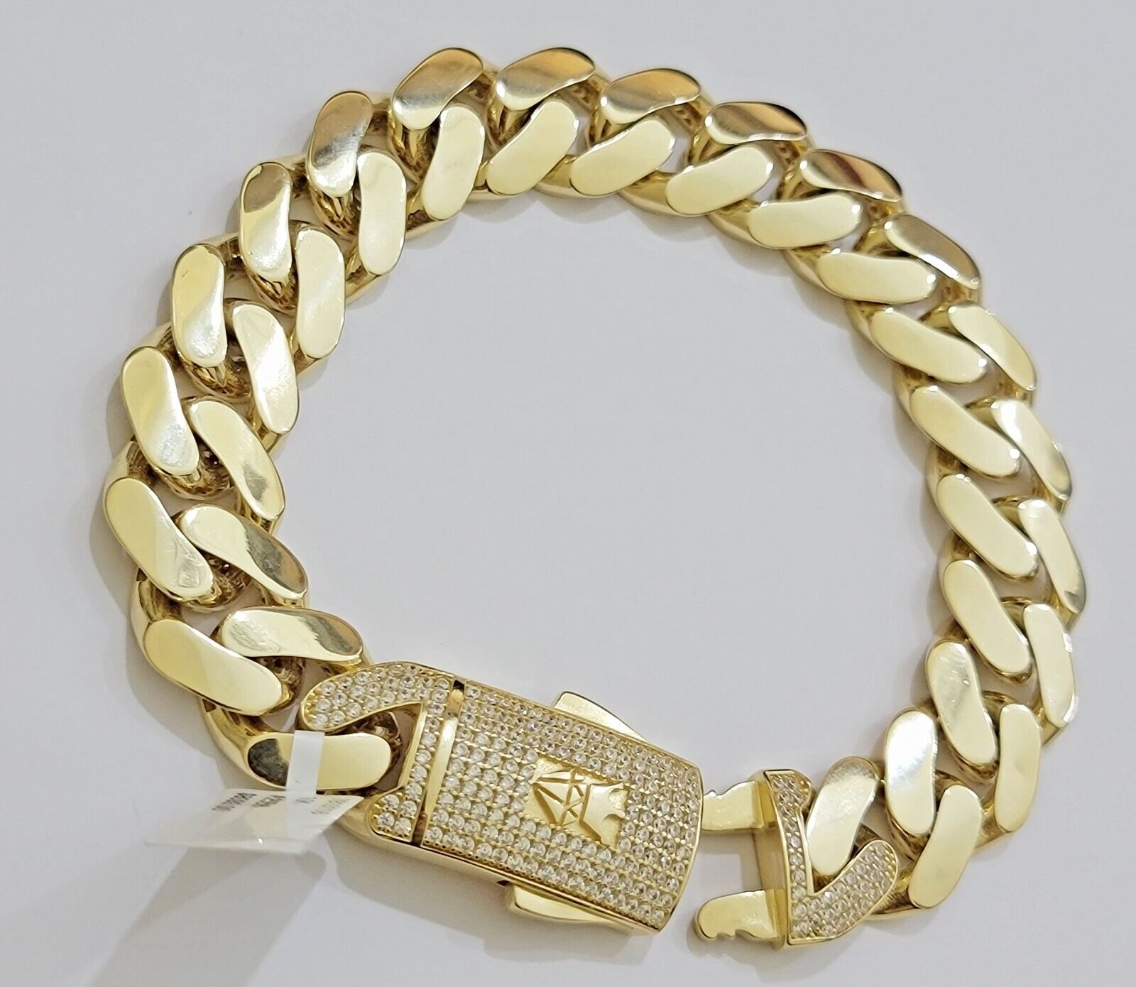 Real 10k Gold Bracelet Mens 9 inch 15mm Royal Cuban Link 10kt Yellow Gd CZ Lock - GoldenlinQ