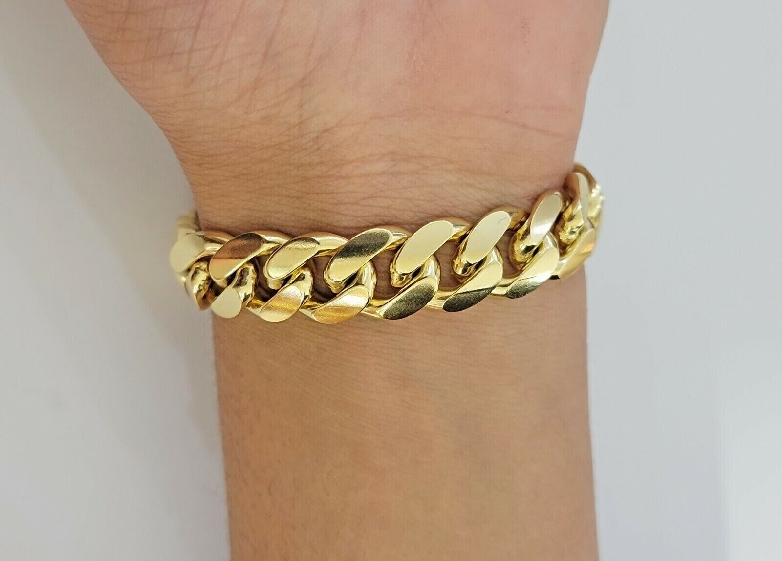 Real 10k Gold Bracelet Mens Miami Cuban Link 9 Inch 13mm Heavy SOLID 10KT , SALE - GoldenlinQ