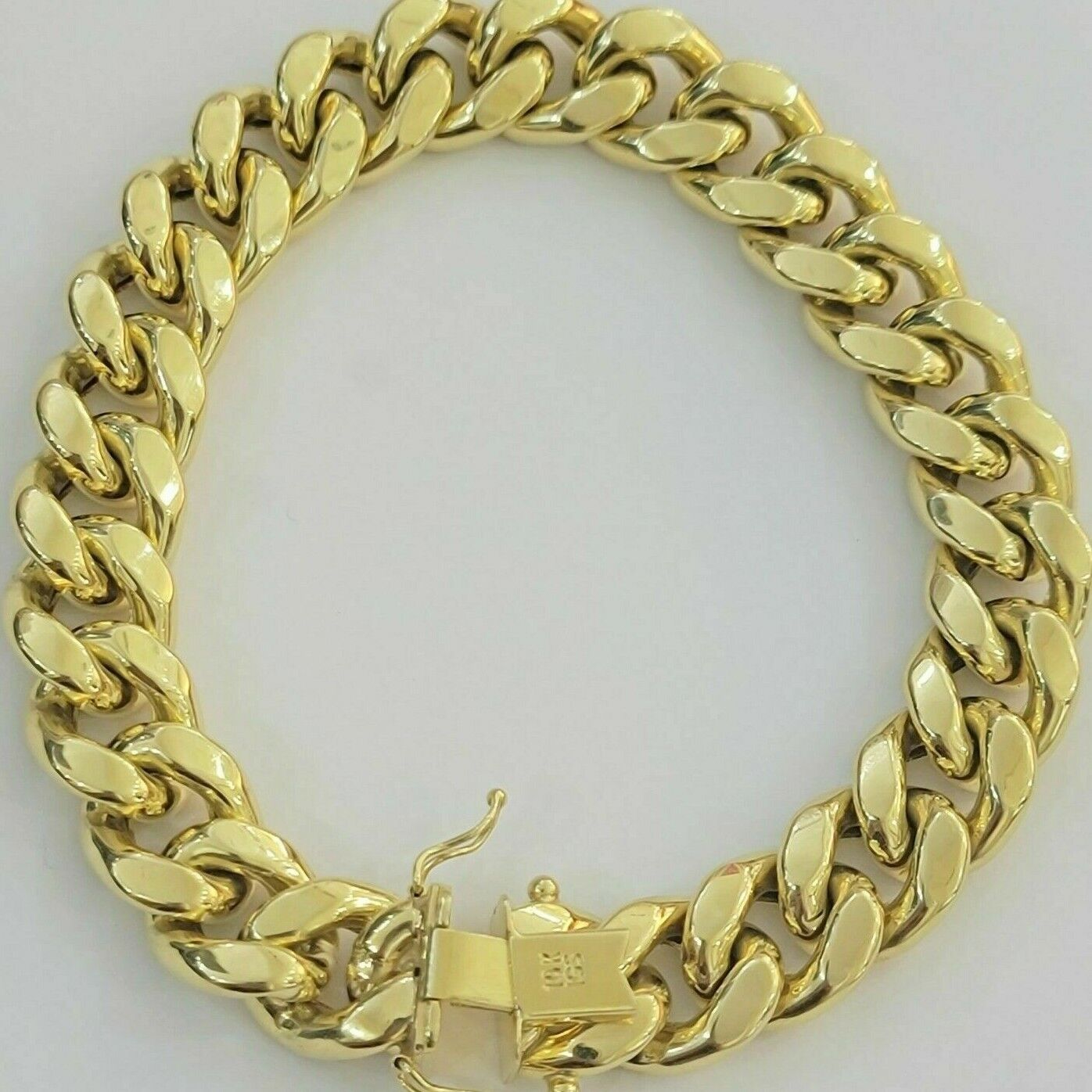 Real 10k Gold Bracelet Miami Cuban Link 8.5 Inch 15mm Box clasp Thick Strong 10k - GoldenlinQ