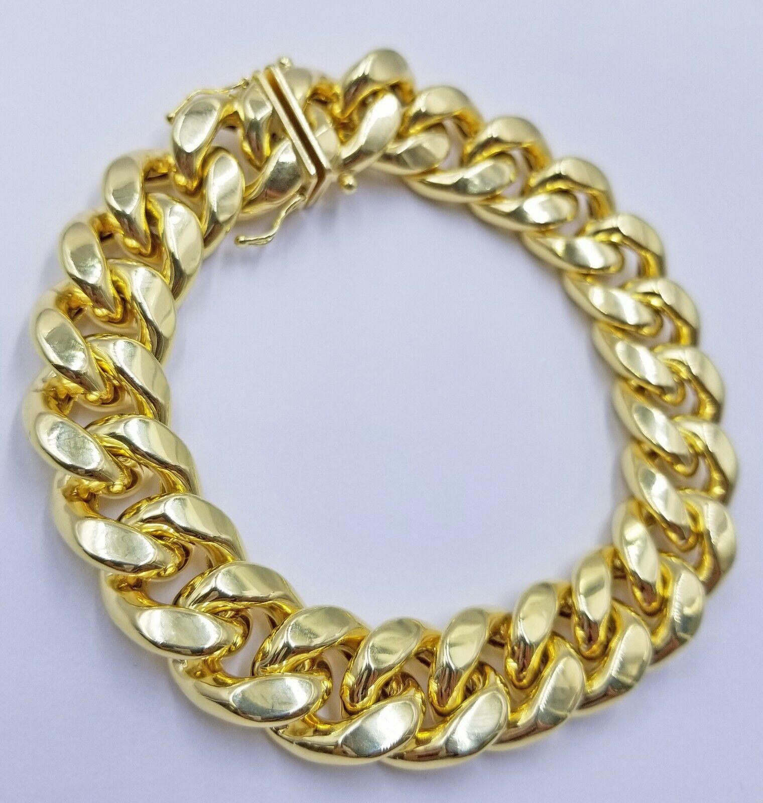 Real 10k Gold Bracelet Miami Cuban Link 8.5 Inch 15mm Box clasp Thick Strong 10k - GoldenlinQ