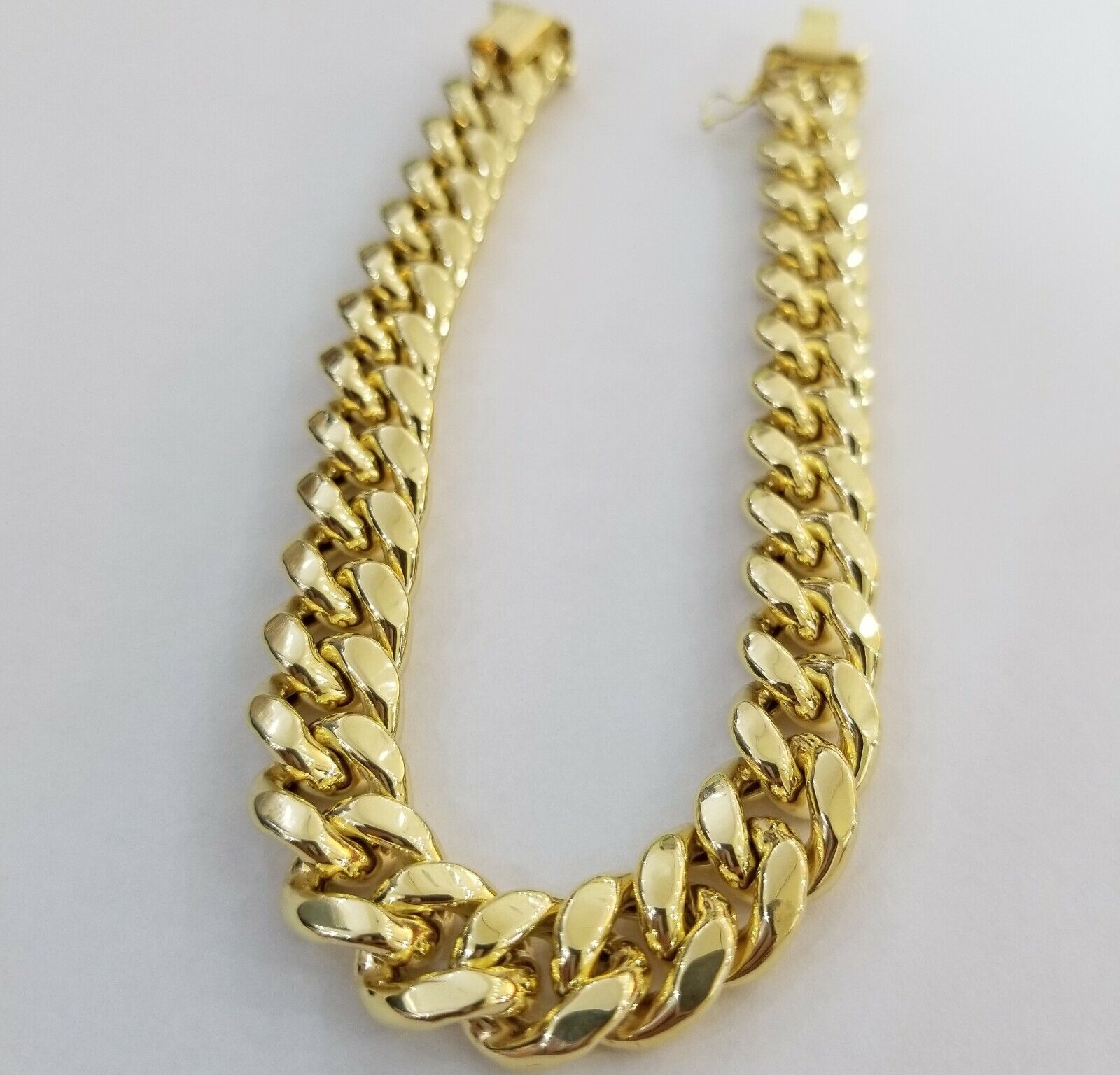 Real 10k Gold Bracelet Miami Cuban Link 8.5 Inch 15mm Box clasp Thick Strong 10k - GoldenlinQ