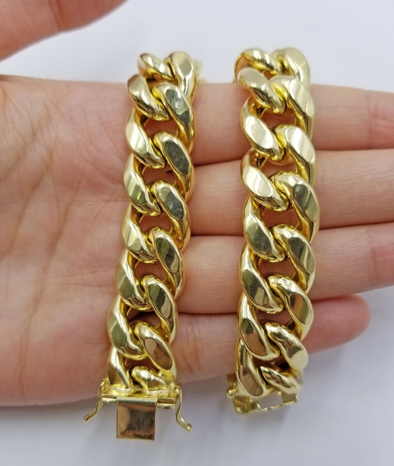 Real 10k Gold Bracelet Miami Cuban Link 8.5 Inch 15mm Box clasp Thick Strong 10k - GoldenlinQ