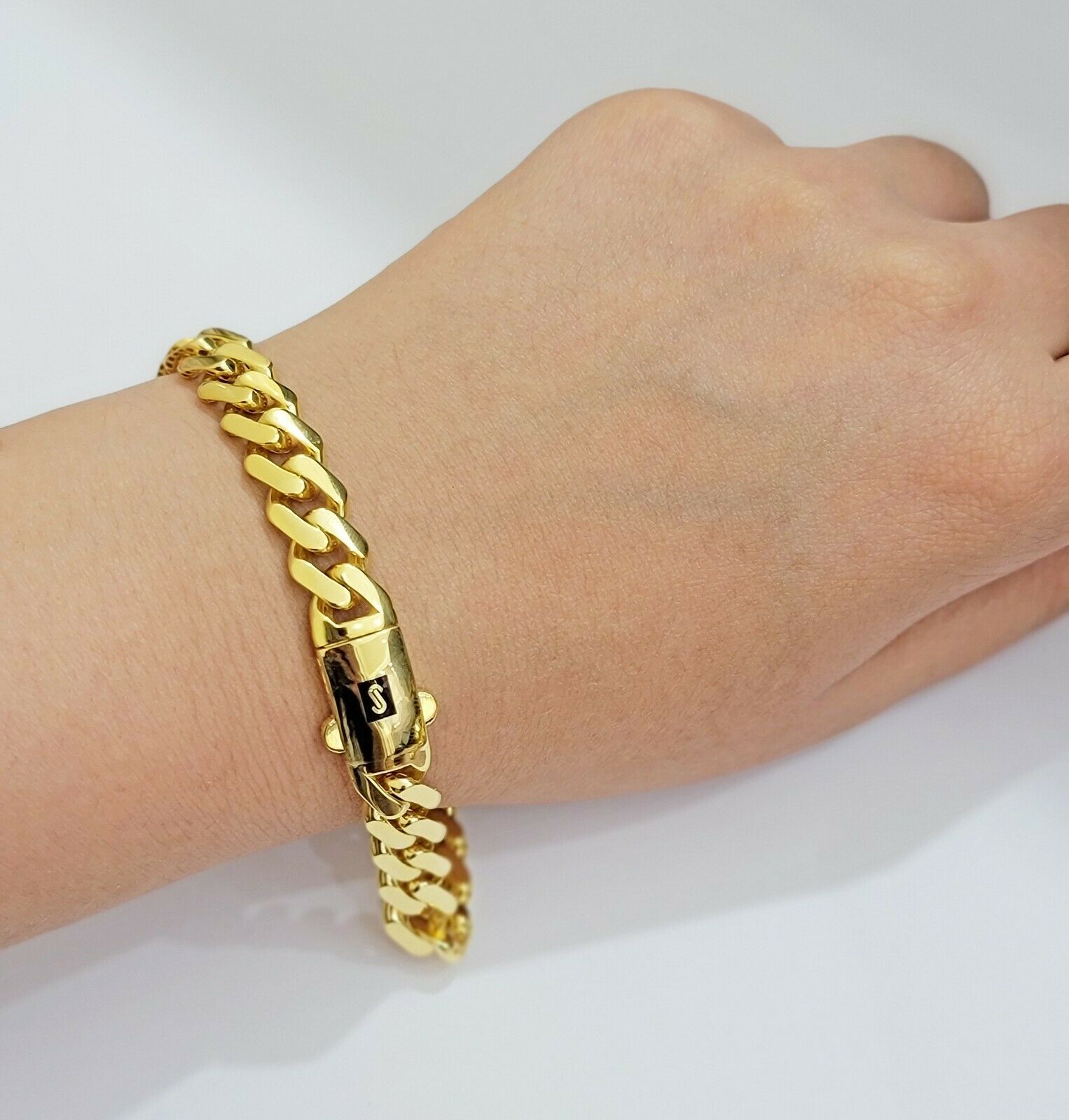 Real 10k Gold Bracelet Royal Miami Cuban Link 8.5mm 8.5Inch Moneco Box Lock,10kt - GoldenlinQ