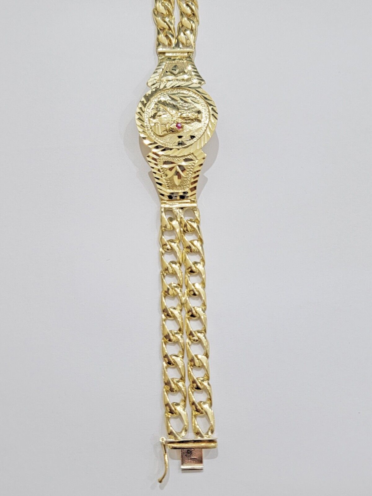 Real 10k Gold Bracelet Solid San barbara 8.25 Inch Cuban Link Box Lock, Pura oro - GoldenlinQ