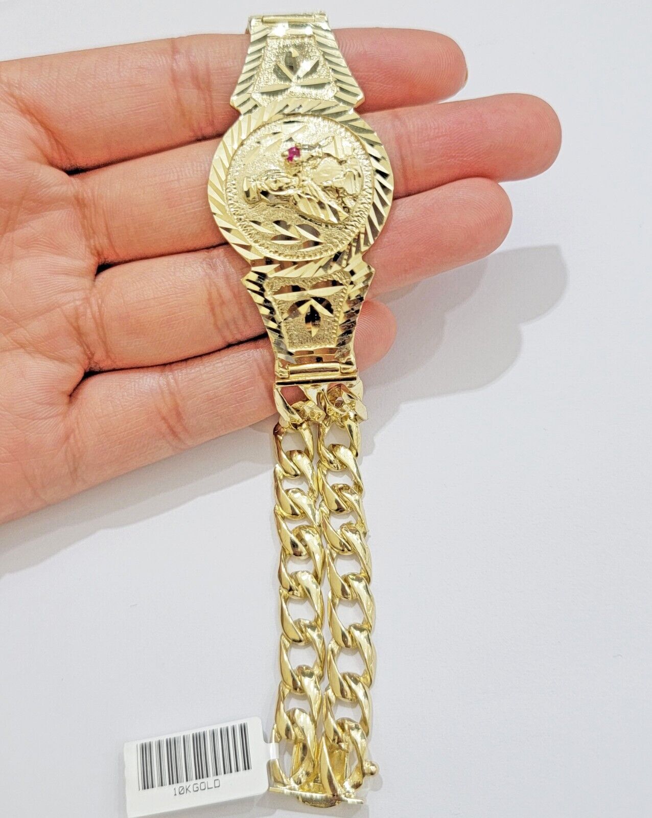 Real 10k Gold Bracelet Solid San barbara 8.25 Inch Cuban Link Box Lock, Pura oro - GoldenlinQ