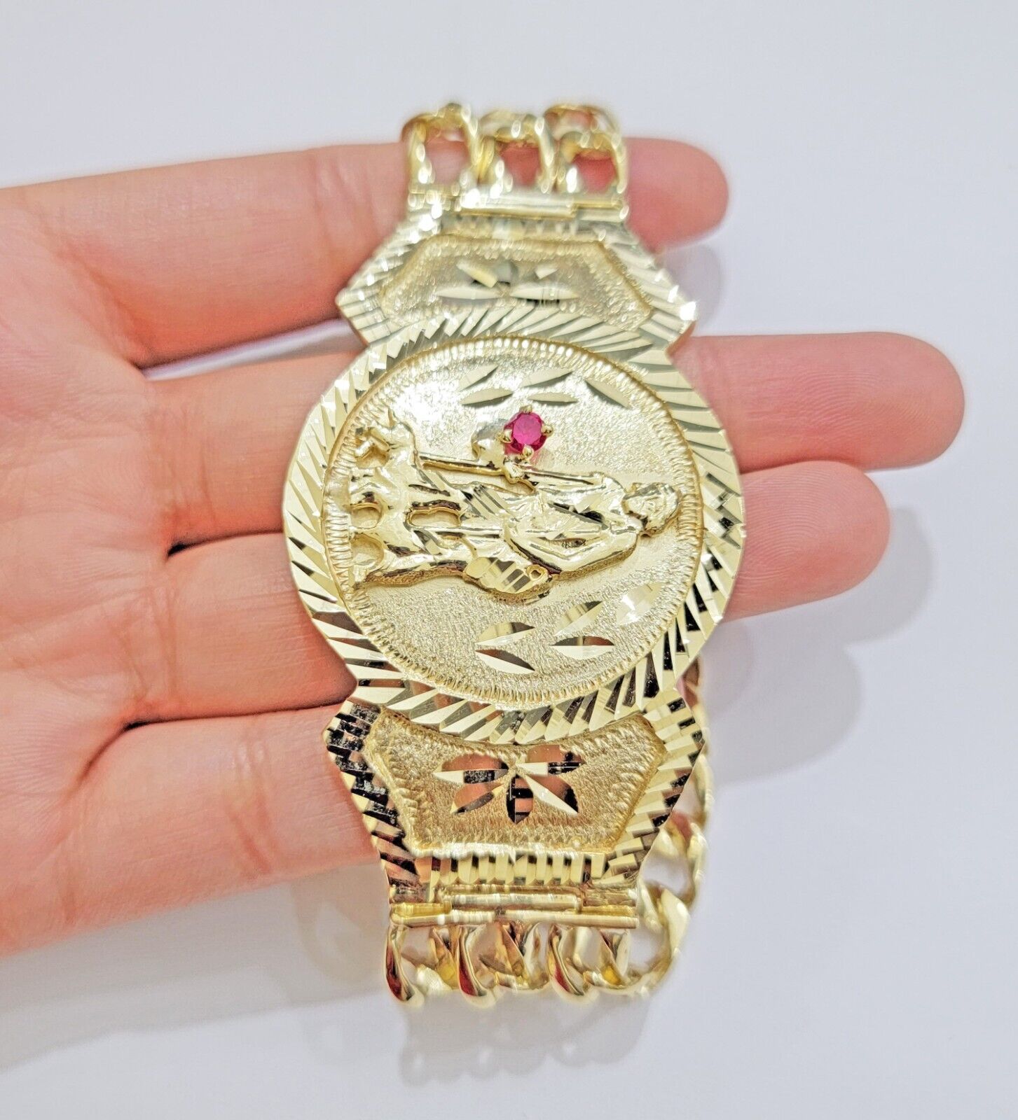 Real 10k Gold Bracelet Solid San Lazarus 9 Inches Cuban Link Pura oro , lázaro - GoldenlinQ