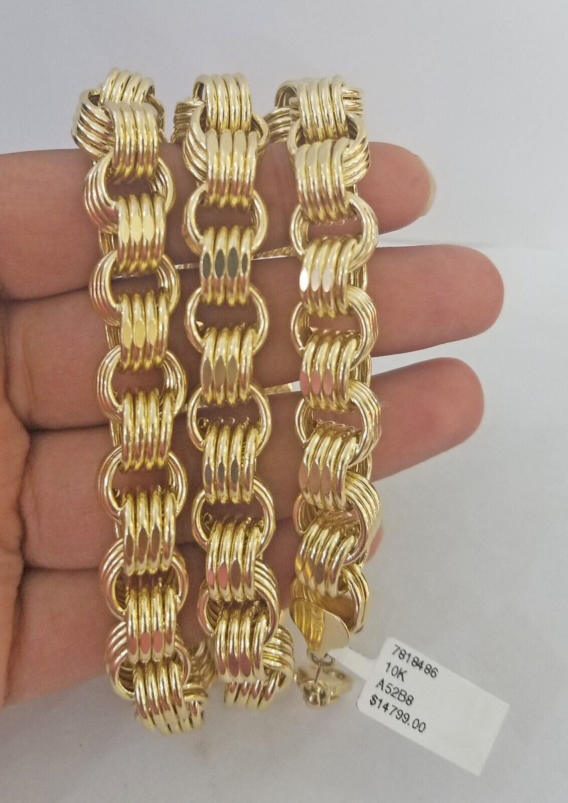 Real 10k Gold Byzantine Chain 11mm necklace 24" Men's 10kt yellow gold Box Chain - GoldenlinQ